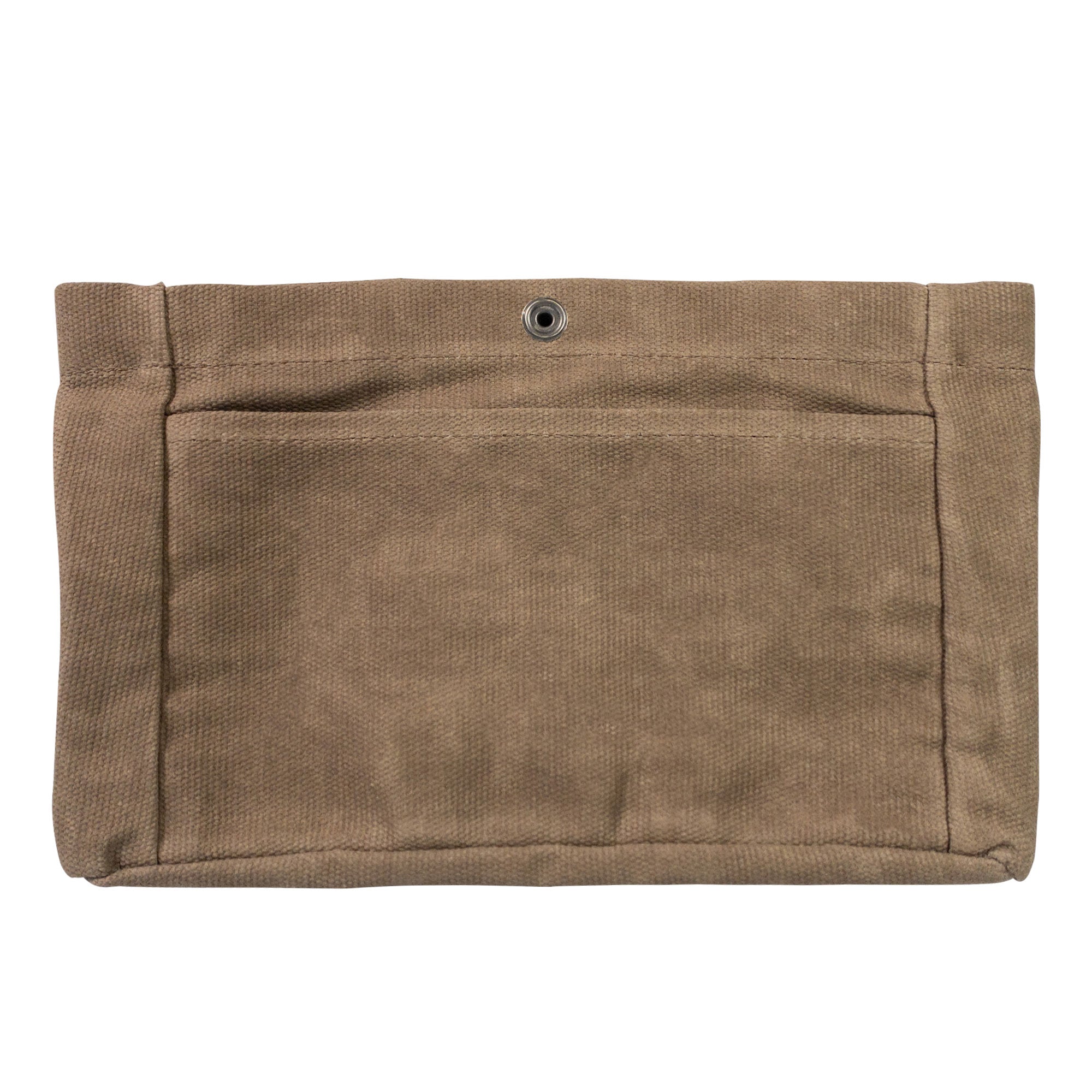 The back of Heather's Purse Organizer Insert, featuring premium Waxed Canvas. This handmade travel accessory is perfect for keeping your essentials organized in handbags, tote bags, and facilitates easy cellphone storage, reflecting small batch production practices.
