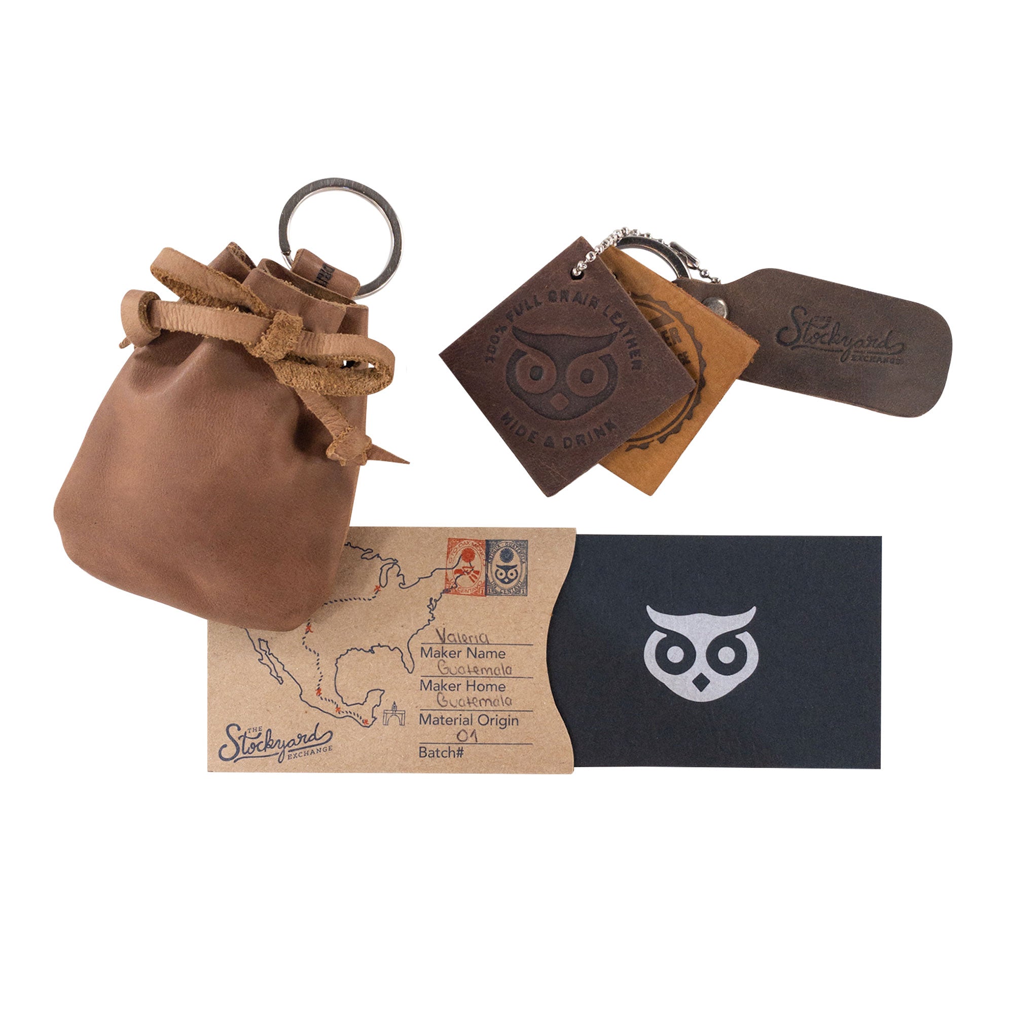 A classic Mini Medieval Pouch Keychain by Hide & Drink presented in black leather. This tiny bag with keyring also functions perfectly as a coin pouch, demonstrating artisan quality and small batch production from La Antigua Guatemala and Oaxaca Mexico.