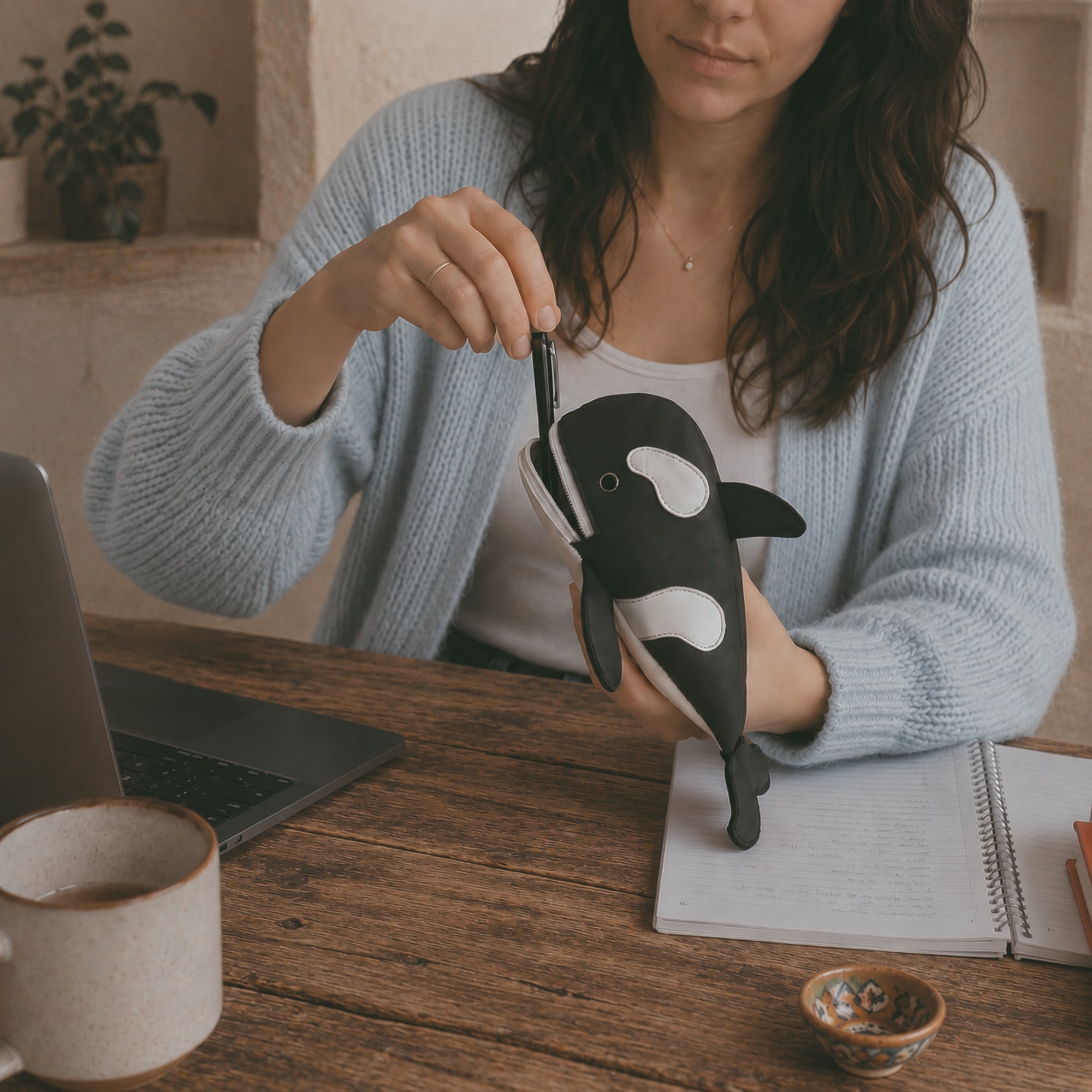 Showcasing a fun orca design, the Orca Pencil Pouch by Hide & Play combines functionality and style with its full grain leather construction. This artisan-crafted pencil pouch doubles as a unique pen case and desk organizer, handmade in La Antigua Guatemala & Oaxaca Mexico.