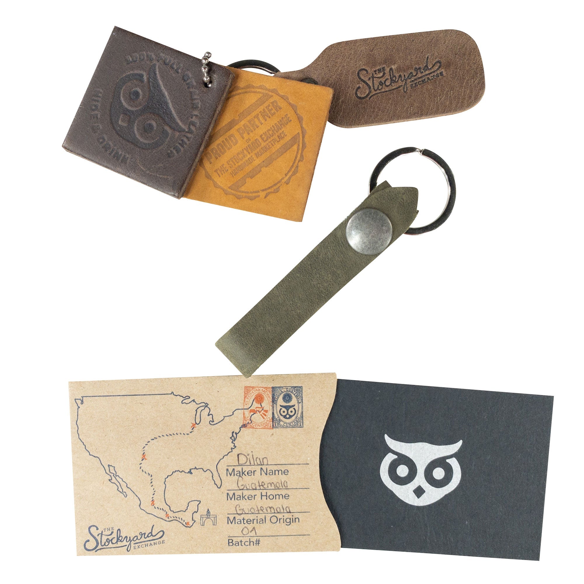 Hide & Drink Loop Keychain featuring a stylish navy strap and durable design. This artisan crafted keyring organizer is made from full grain leather, representing the quality of small batch production from La Antigua Guatemala & Oaxaca Mexico.
