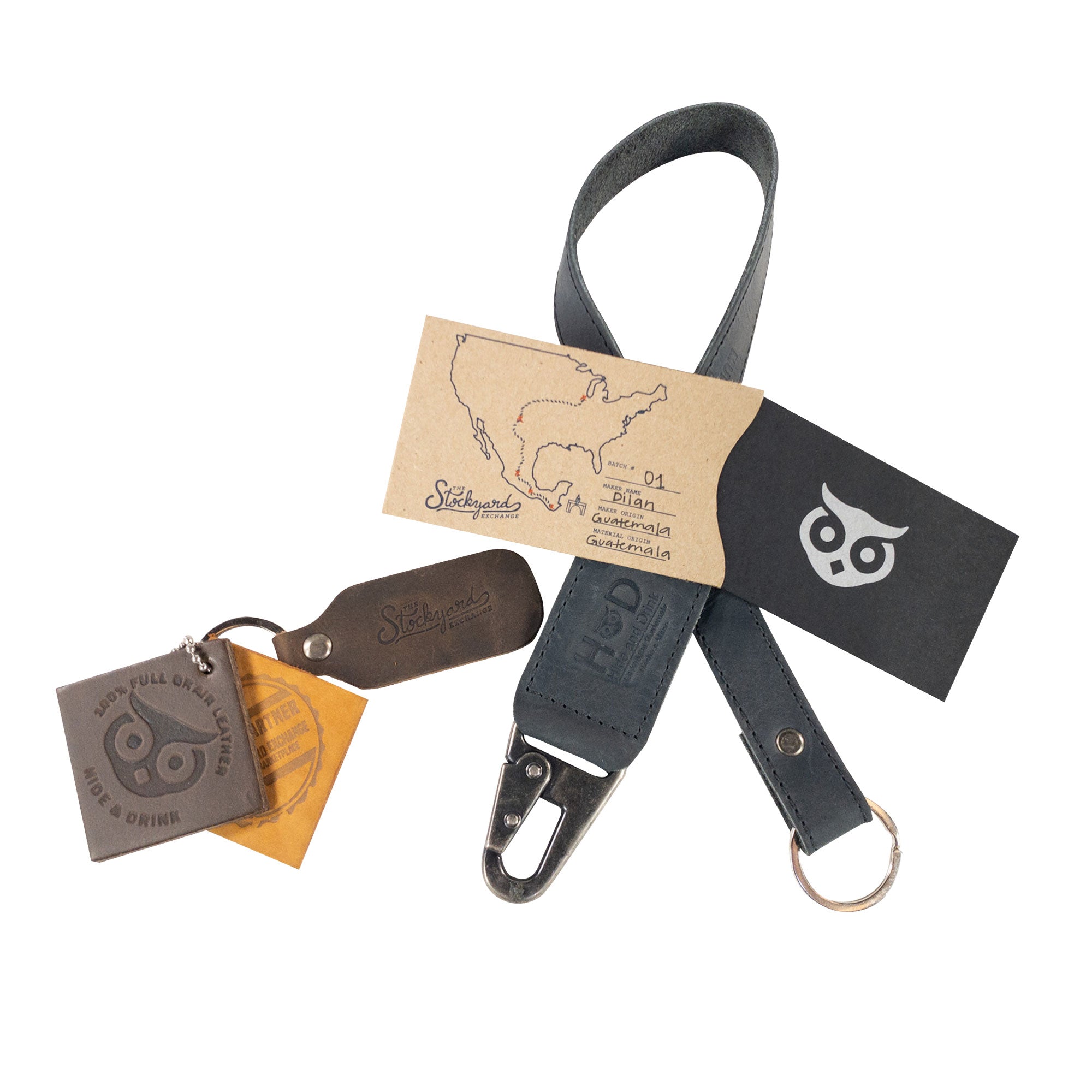 Hide & Drink Keychain Lanyard showcasing premium quality Full Grain Leather, designed for easy access to keys with its clip. This product reflects the artisan skills and small batch production values.