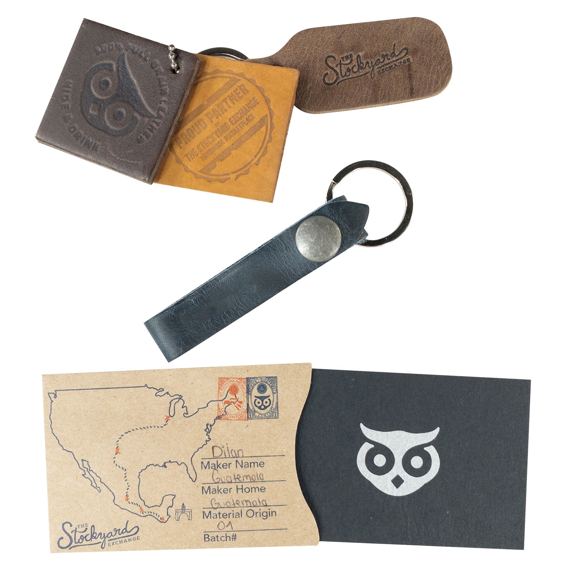 Hide & Drink Loop Keychain displaying a stylish red strap and durable design. This artisan crafted keyring organizer is made from full grain leather, reflecting small batch production from La Antigua Guatemala & Oaxaca Mexico.