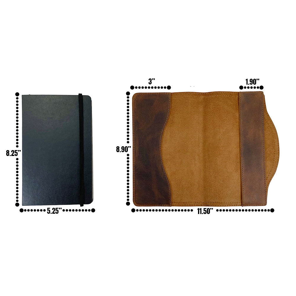 A close view of the Hard Cover Notebook Protector (Notebook NOT Included) by Hide & Drink, highlighting its robust design. This journal cover works with Moleskine Hard Cover Sketchbook XXL Size (8.5 x 11 in.), Notebook NOT Included, made from Full Grain Leather as part of StockyardX’s small batch production, showcasing high-quality craftsmanship through hand cut, hand sewn, and fire branded techniques. Handmade in La Antigua Guatemala & Oaxaca Mexico.