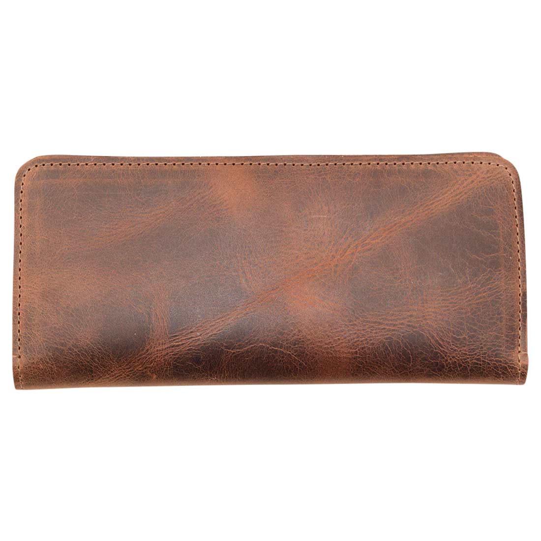 Exterior of the bifold wallet for cellphone by Hide & Drink in a smooth leather finish. This Bifold Wallet for Cellphone offers a sophisticated touch with its Full Grain Leather construction. Perfect for everyday use, this wallet is made through small batch production by skilled artisans in La Antigua Guatemala & Oaxaca Mexico.