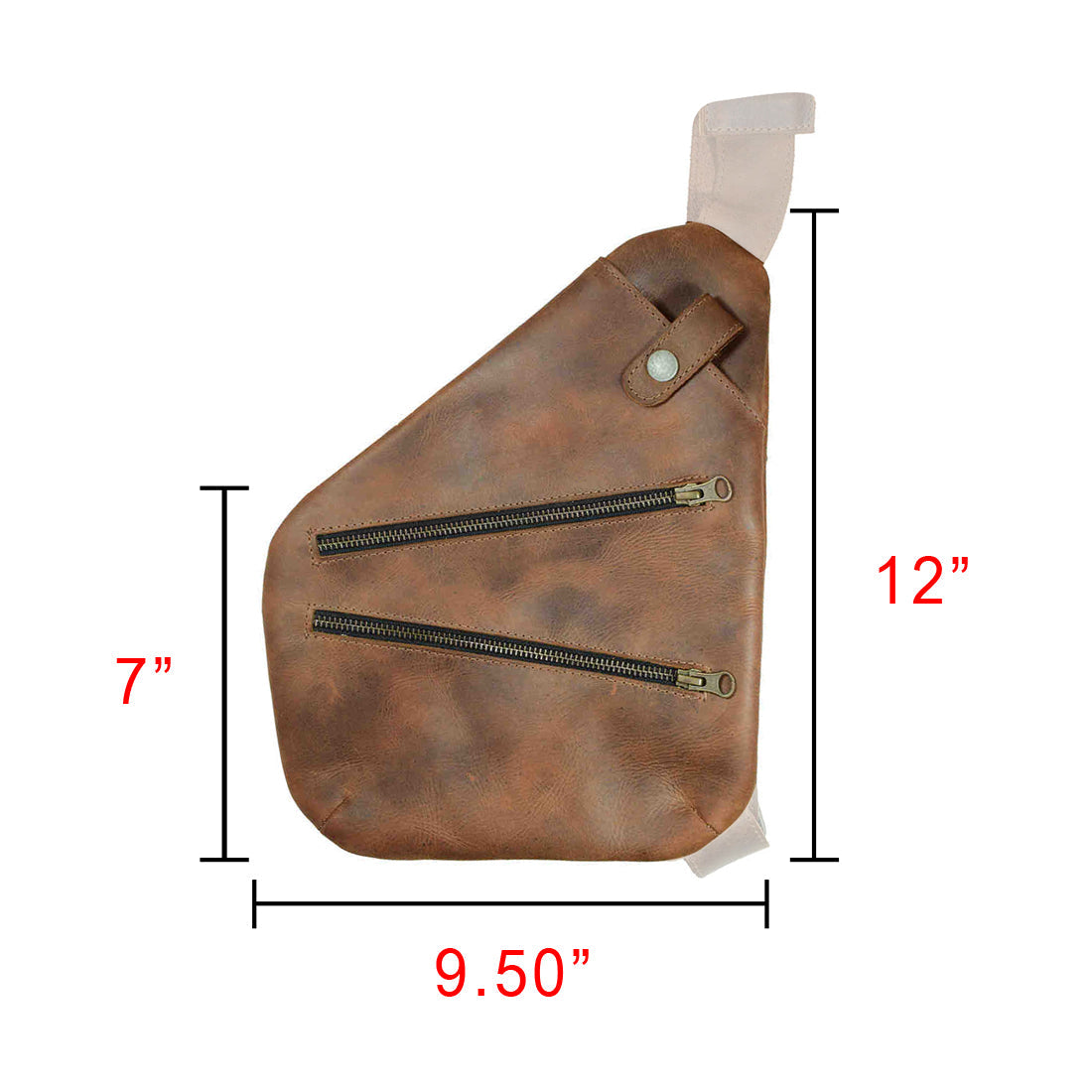Product specifications for the Kidney Shoulder Bag by Hide & Drink, detailing its dimensions as a fashionable Everyday Crossbody Bag. Crafted from high-quality Full Grain Leather, this artisan bag is hand cut and hand sewn, representing fine craftsmanship from La Antigua Guatemala & Oaxaca Mexico.