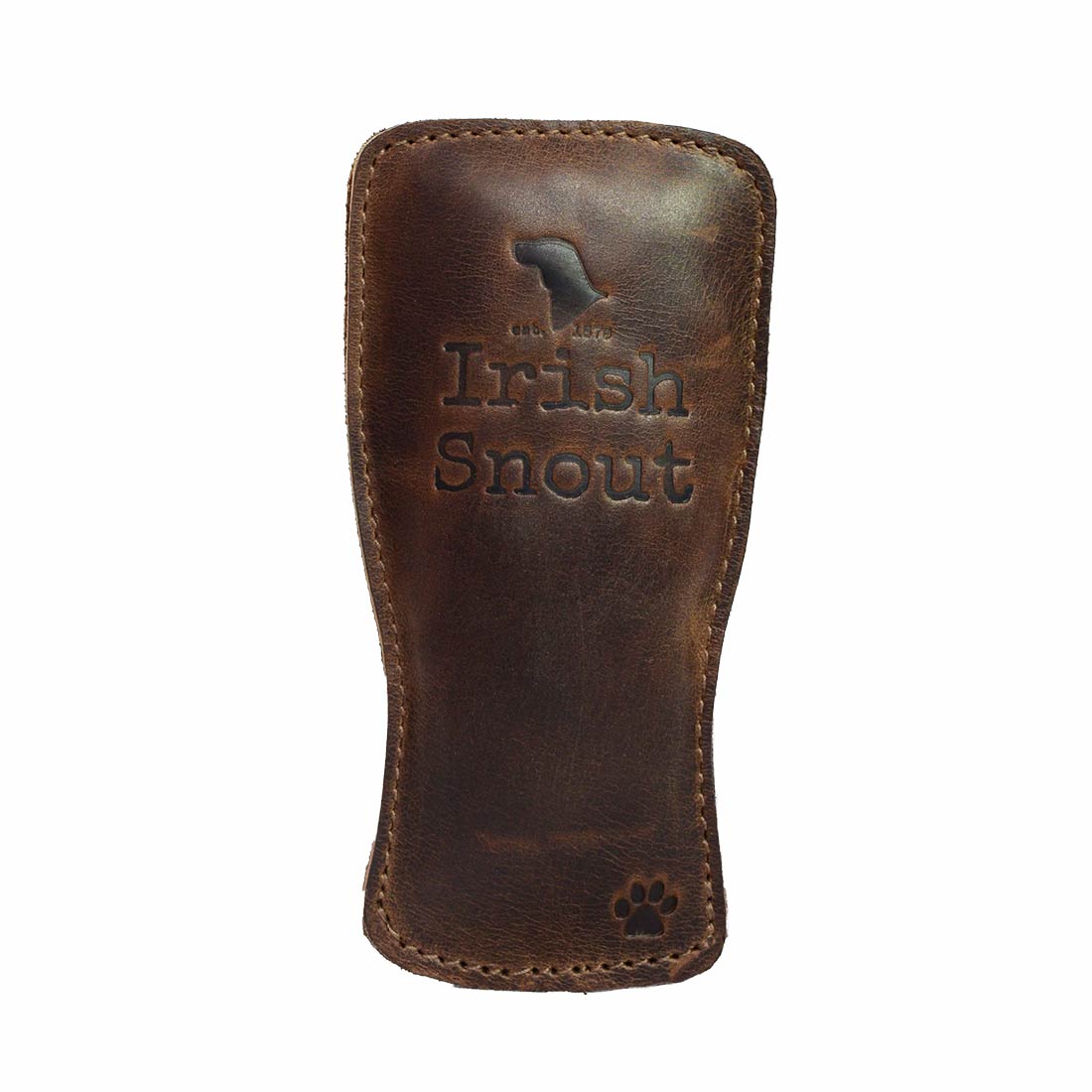 Chew Toy for Dogs Drinking Theme by Hide & Drink features the 'Irish Snout' chew toy, designed for durable playtime fun. This unique Dog Chew Toy for Dogs is made with artisan-crafted full grain leather and reflects the meticulous work of hand cut, hand sewn, and fire branded techniques used by artisans in La Antigua Guatemala & Oaxaca Mexico.