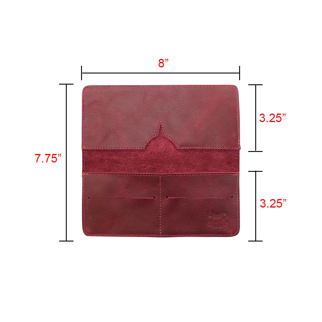 Dimensions infographic of bifold wallet for cellphone by Hide & Drink, illustrating its size. This informative image highlights the compact design of the Bifold Wallet for Cellphone, made from durable Full Grain Leather. Each piece is crafted with love through small batch production in La Antigua Guatemala & Oaxaca Mexico.