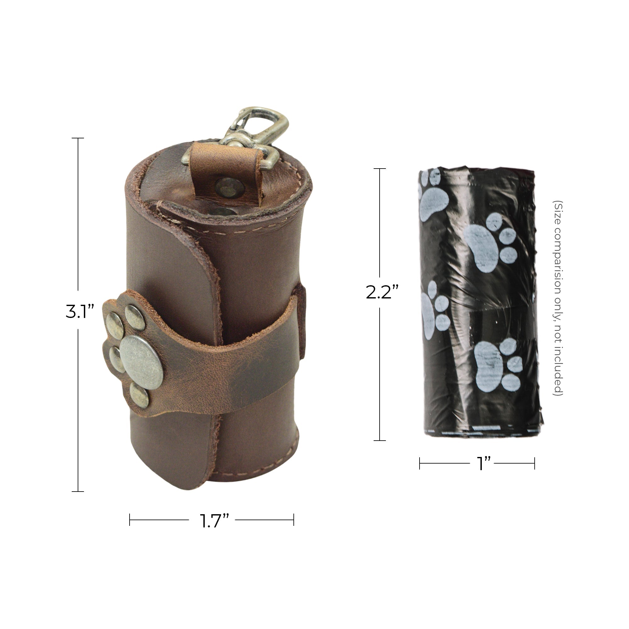 Versatile design of the Hide & Drink Paw Poop Pouch, showcasing its practicality for dog walkers. This full grain leather accessory is a must-have for pet supplies, handmade with care in La Antigua Guatemala & Oaxaca Mexico, underlining the values of artisan craftsmanship.