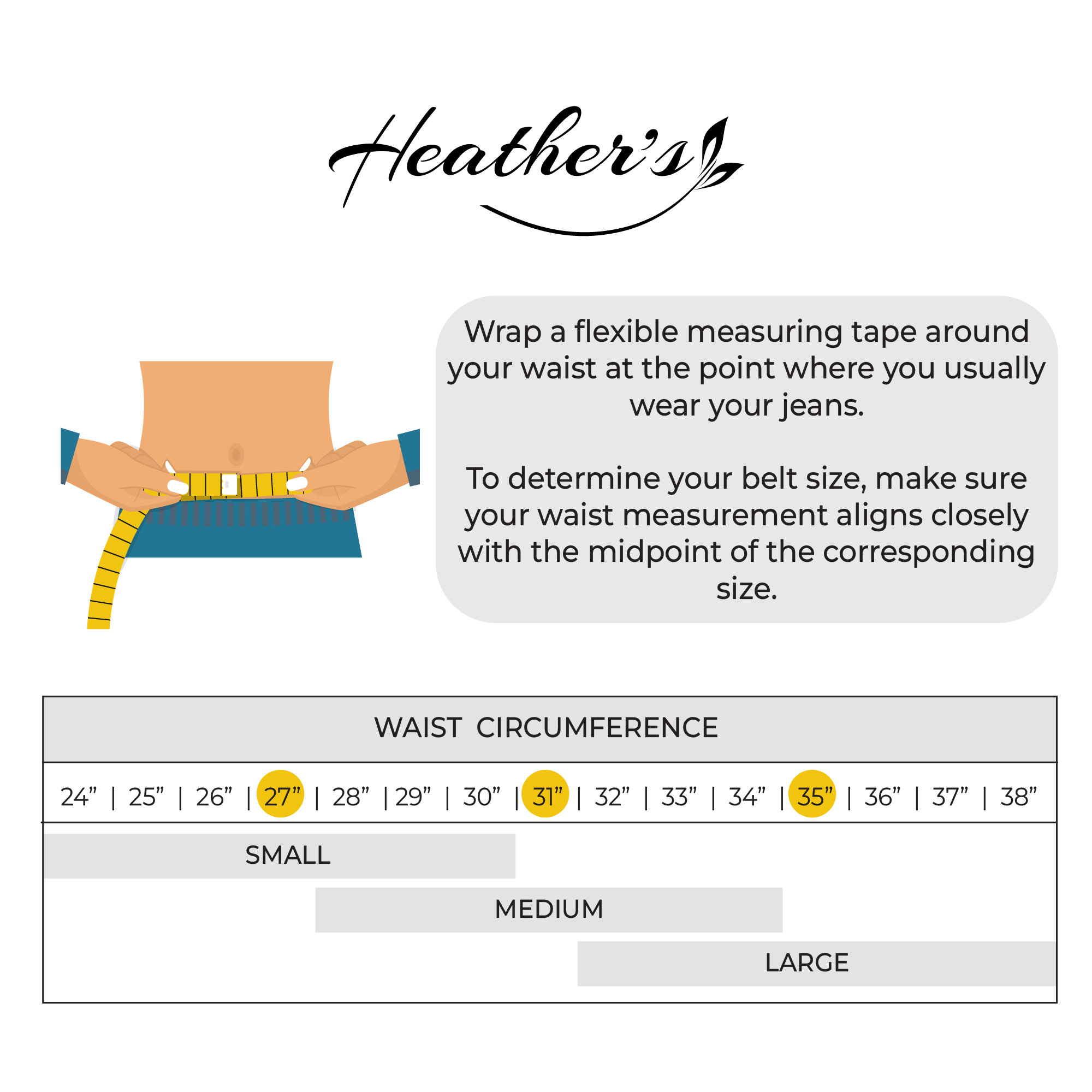 Measurement guide for Heather's Belt for Women with Ring Closure, illustrating the proper way to measure for fit. This no-buckle belt, crafted from full grain leather, combines functionality and style in a handmade accessory from La Antigua Guatemala.