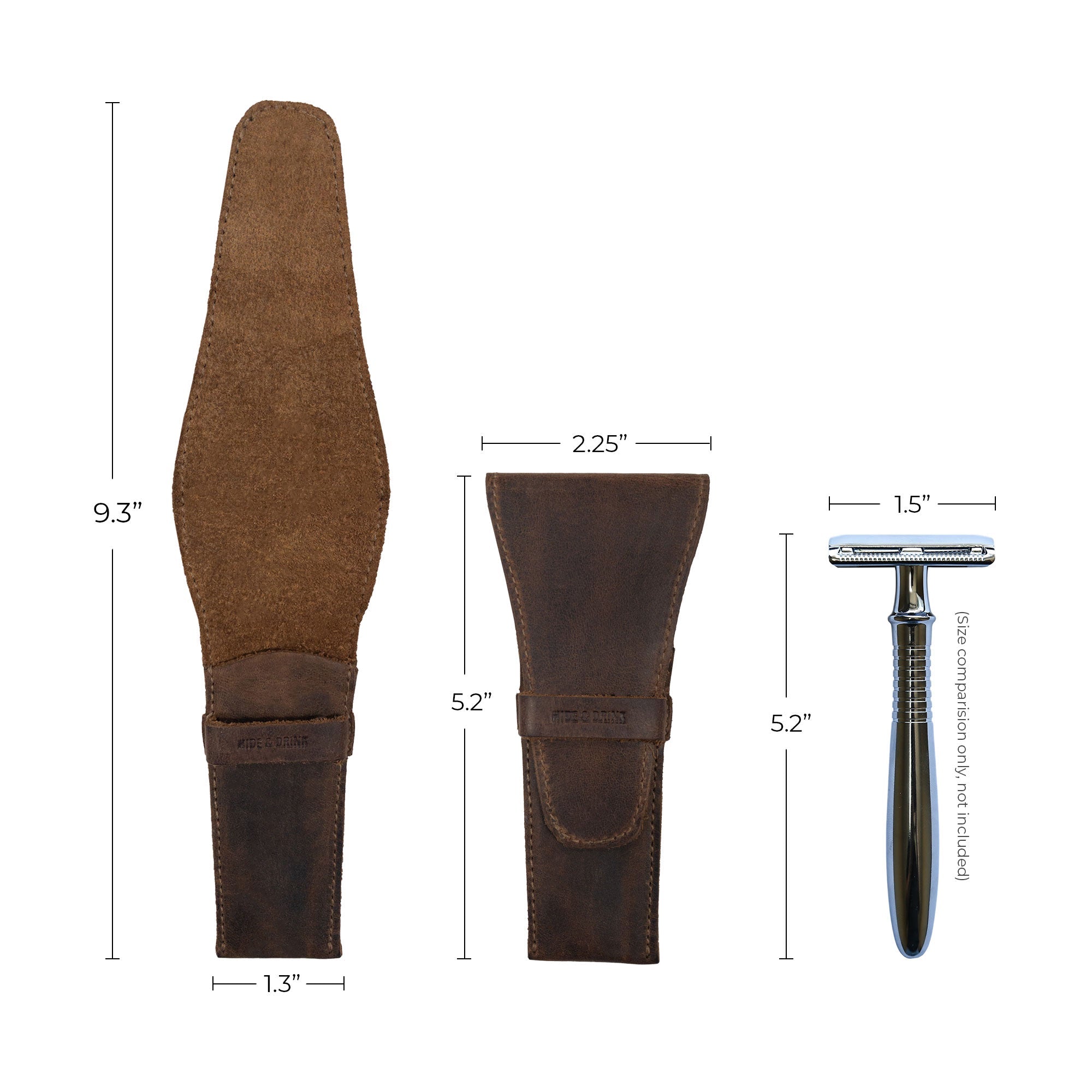 Detailed view of the Safety Razor Case by Hide & Drink, featuring leather in its natural state, showcasing the artisan quality of this handmade product. Ideal for protecting your shaving tools during travel.