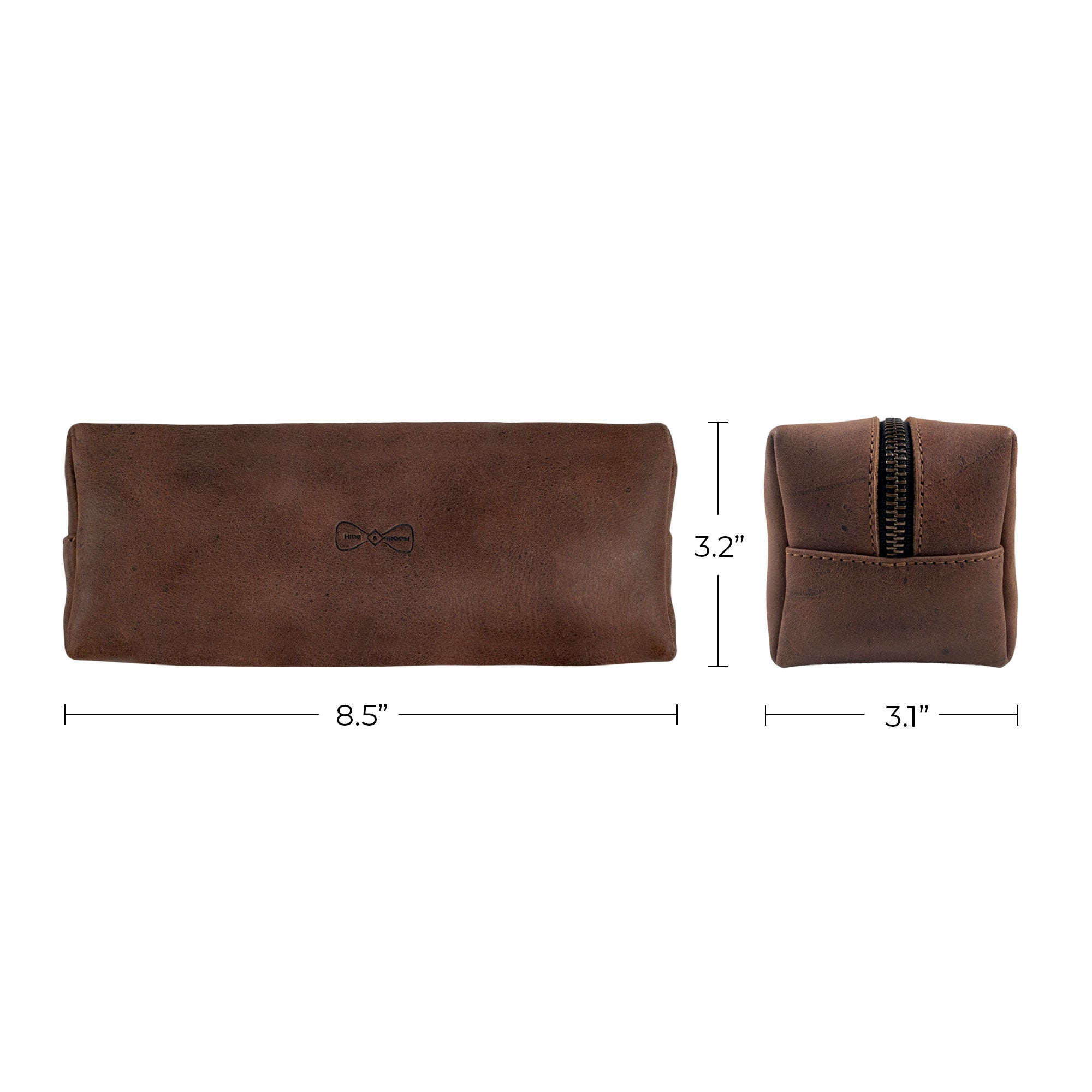 Rectangular Toiletry Bag for Groomsmen by Hide & Groom, displayed with a card indicating its artisan origins. Made of full grain leather, this bathroom bag is perfect for wedding ceremonies and acts as a great gift for best men and bachelors with its unique handmade touch.