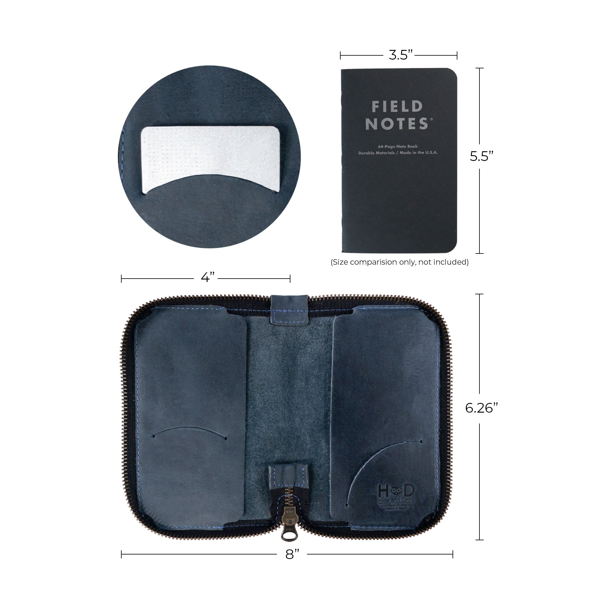 Hide & Drink Zippered Journal Cover for Moleskine (Notebook NOT Included) displayed with promotional materials, showcasing its artisan heritage.