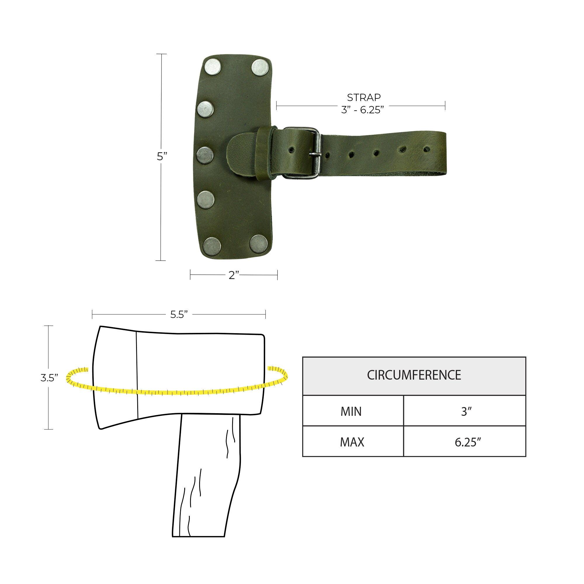 Close-up view of the Hide & Drink Lumberjack Axe Sheath demonstrating craftsmanship in full grain leather and a functional adjustable strap. This rustic protector holster is perfect for any hatchet.
