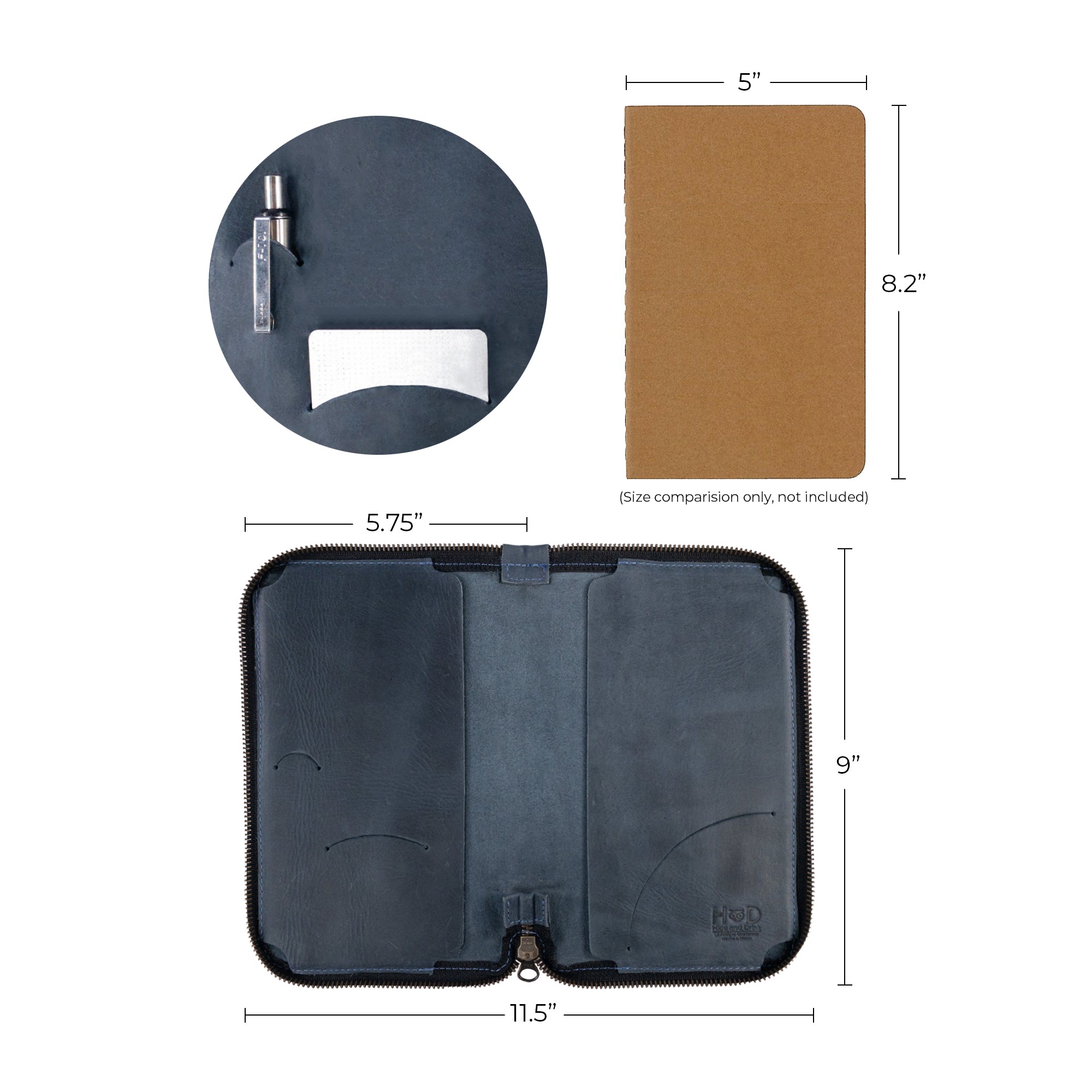 Hide & Drink Zippered Journal Cover for Moleskine (Notebook NOT Included) with interior card slots and lined paper, showcasing versatile design.