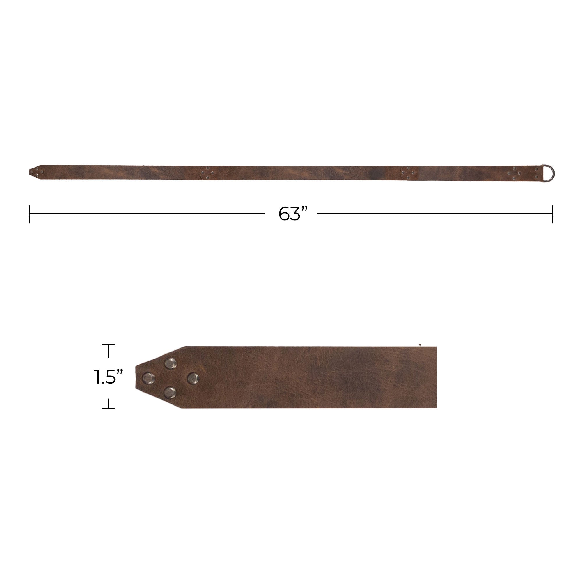 Dimensions of the Viking Belt for Men displayed by Valhalla Gear, designed with a Half Ring Closure and crafted from Full Grain Leather. This belt is perfect for Renaissance costumes and illustrates the commitment to small batch production and artisan quality, handcrafted in La Antigua Guatemala & Oaxaca Mexico.