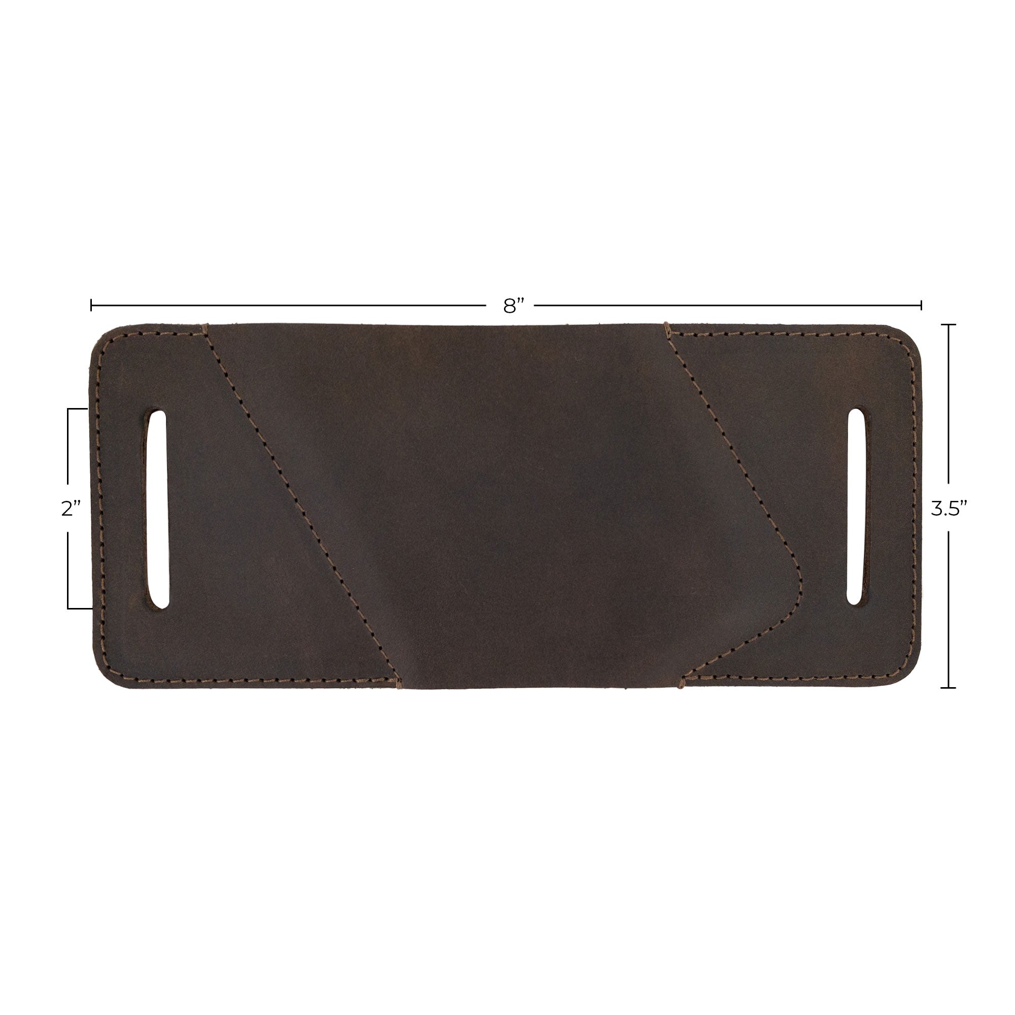 Measuring dimensions of the Rustic Waist Holster for Apple iPhone 14 Pro Max by Hide & Drink. This Full Grain Leather Waist Holster provides a perfect fit for Apple iPhone 14 Pro Max, featuring hand cut and sewn craftsmanship from small batch production in La Antigua Guatemala & Oaxaca Mexico.