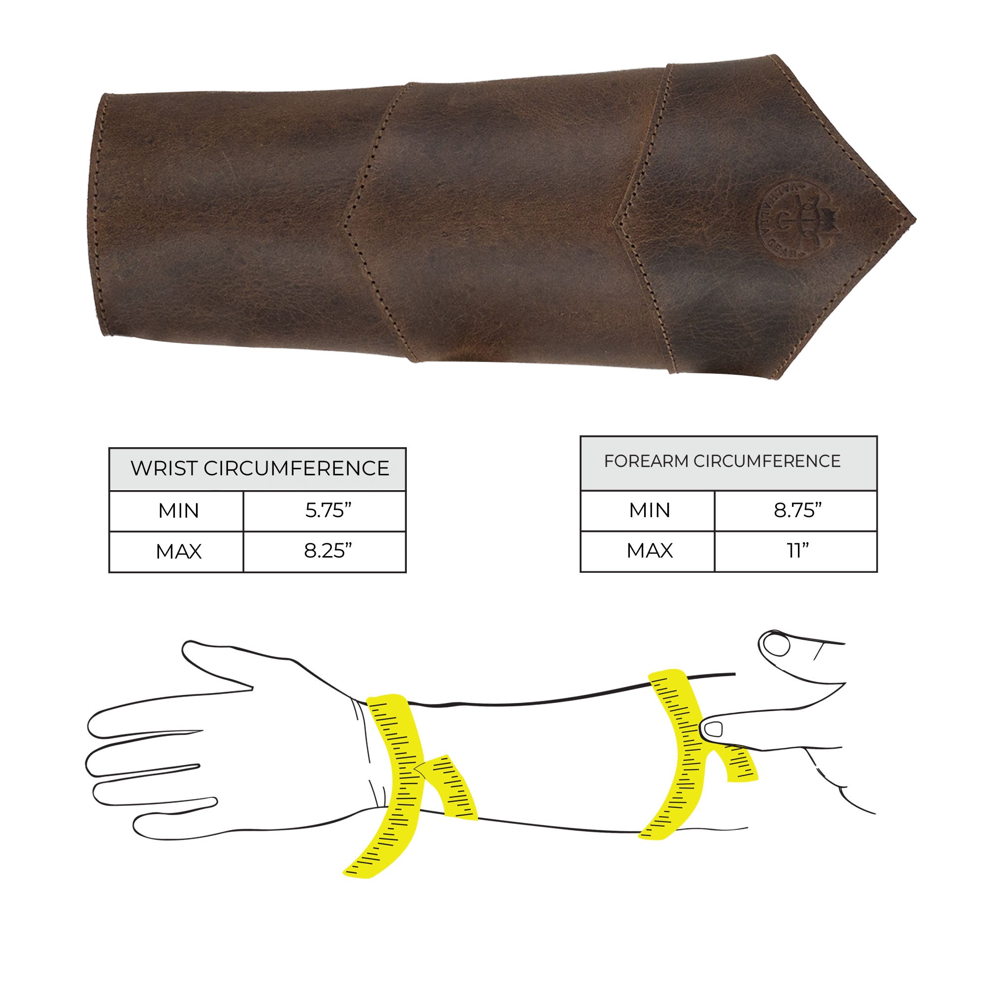 Featuring the Valhalla Gear Forearm Protector for Bow Shooting Practice along with a card, emphasizing its unique handmade aspects. This Female Archery Bracer is crafted from full grain leather, combines functionality as an armband and wrist guard, and highlights the artisan craftsmanship from La Antigua Guatemala, making it a perfect gift for archery enthusiasts.
