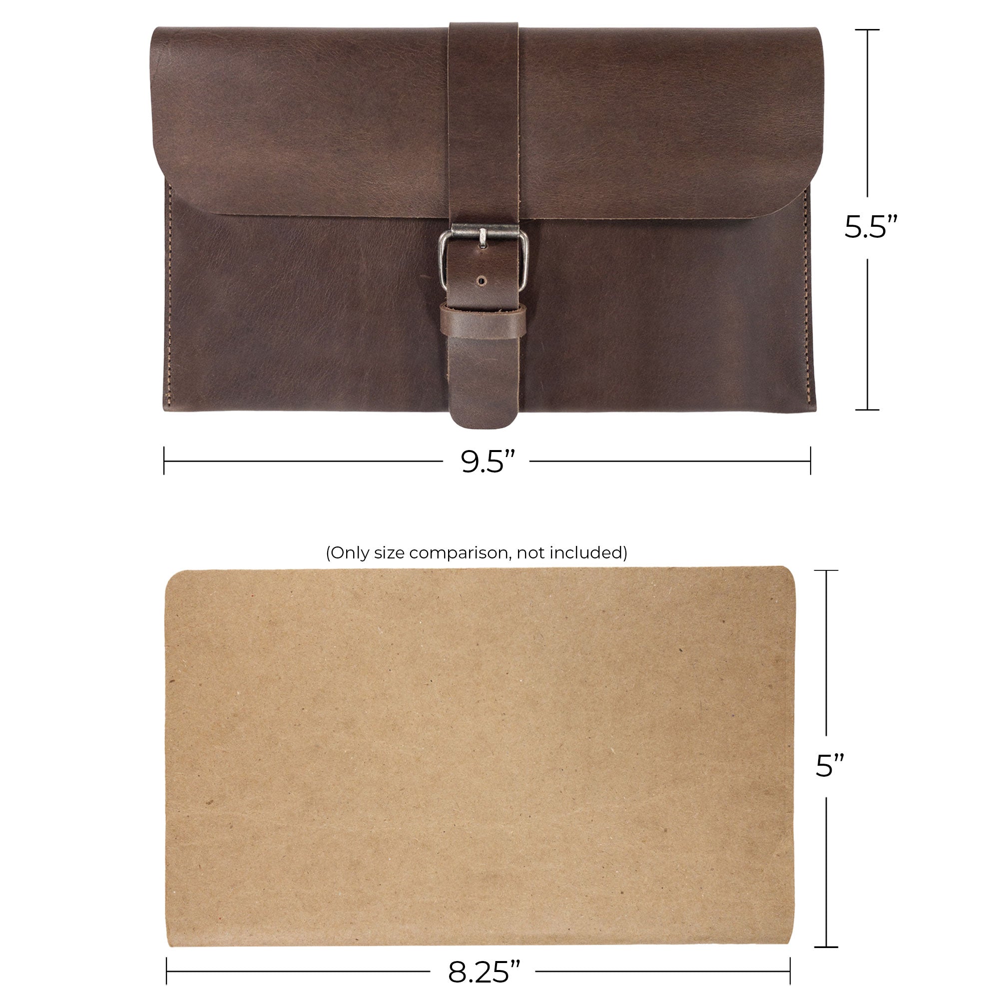 La Antigua's Rectangular Case for Notebook, elegantly displayed with a tag showcasing its artisan quality. This protective cover for an 8.25 x 5 in. notebook functions as a classic sleeve travel accessory, made from high-end full grain leather. Hand cut and hand sewn in small batches, it reflects the craftsmanship of La Antigua Guatemala and Oaxaca Mexico.