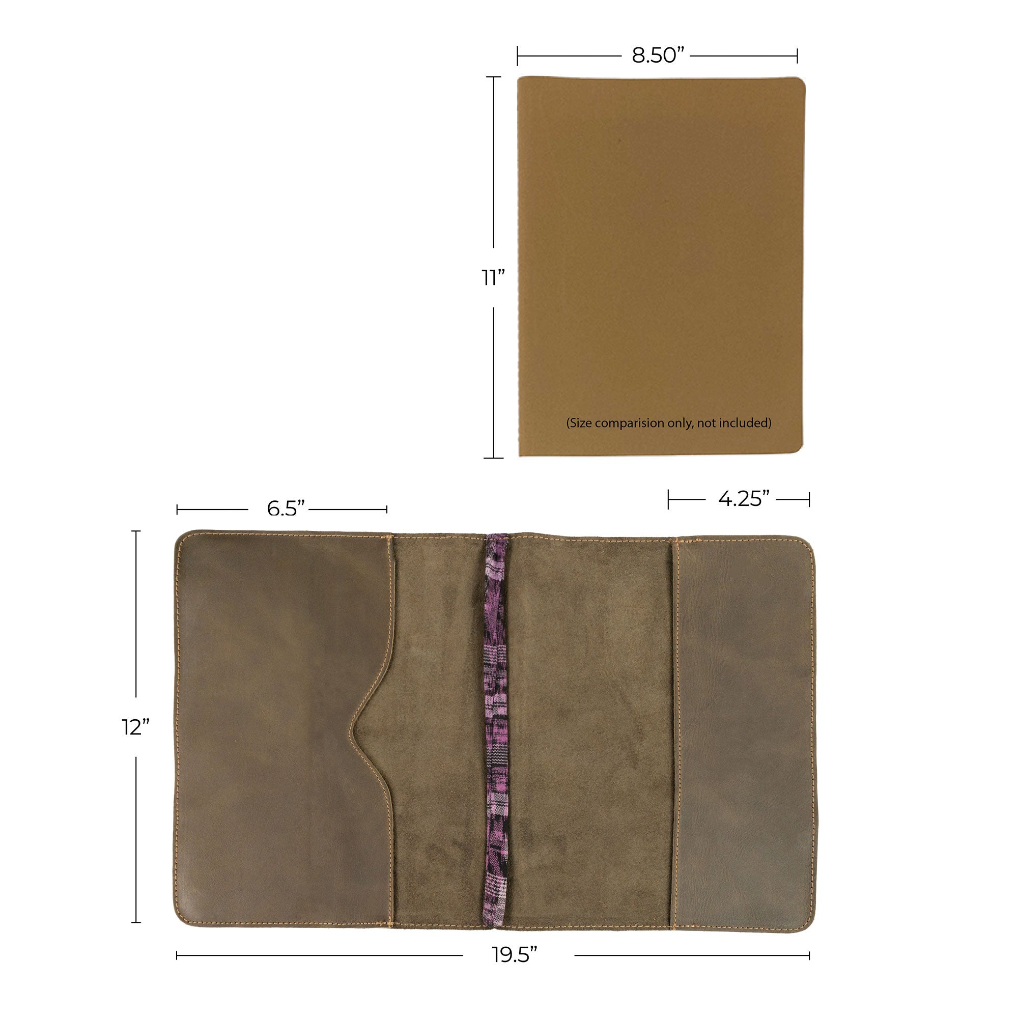 The back view of the Journal Cover for (8.5 x 11 in.) Moleskine Cahier XXL by Hide & Drink, exhibiting its quality leather texture and craftsmanship. This journal cover serves as a fantastic protector for your notes, artisan-crafted in La Antigua Guatemala & Oaxaca Mexico.