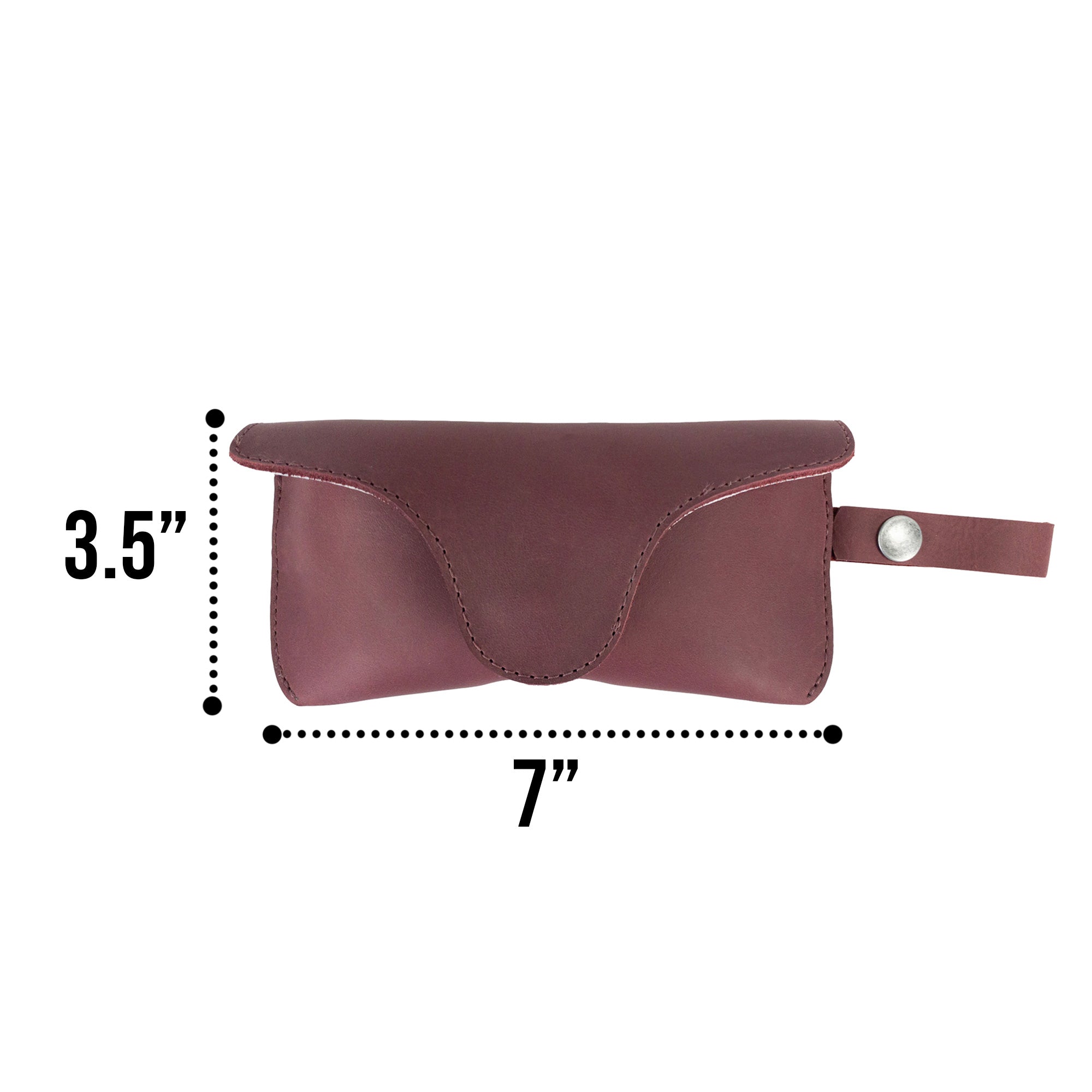 Dimensions of Eyeglasses Case with Strap by Hide & Drink, crafted with rustic elegance from full grain leather. This sunglasses case serves as a reliable protector for eyewear, embodying handcrafted artistry in La Antigua Guatemala & Oaxaca Mexico.