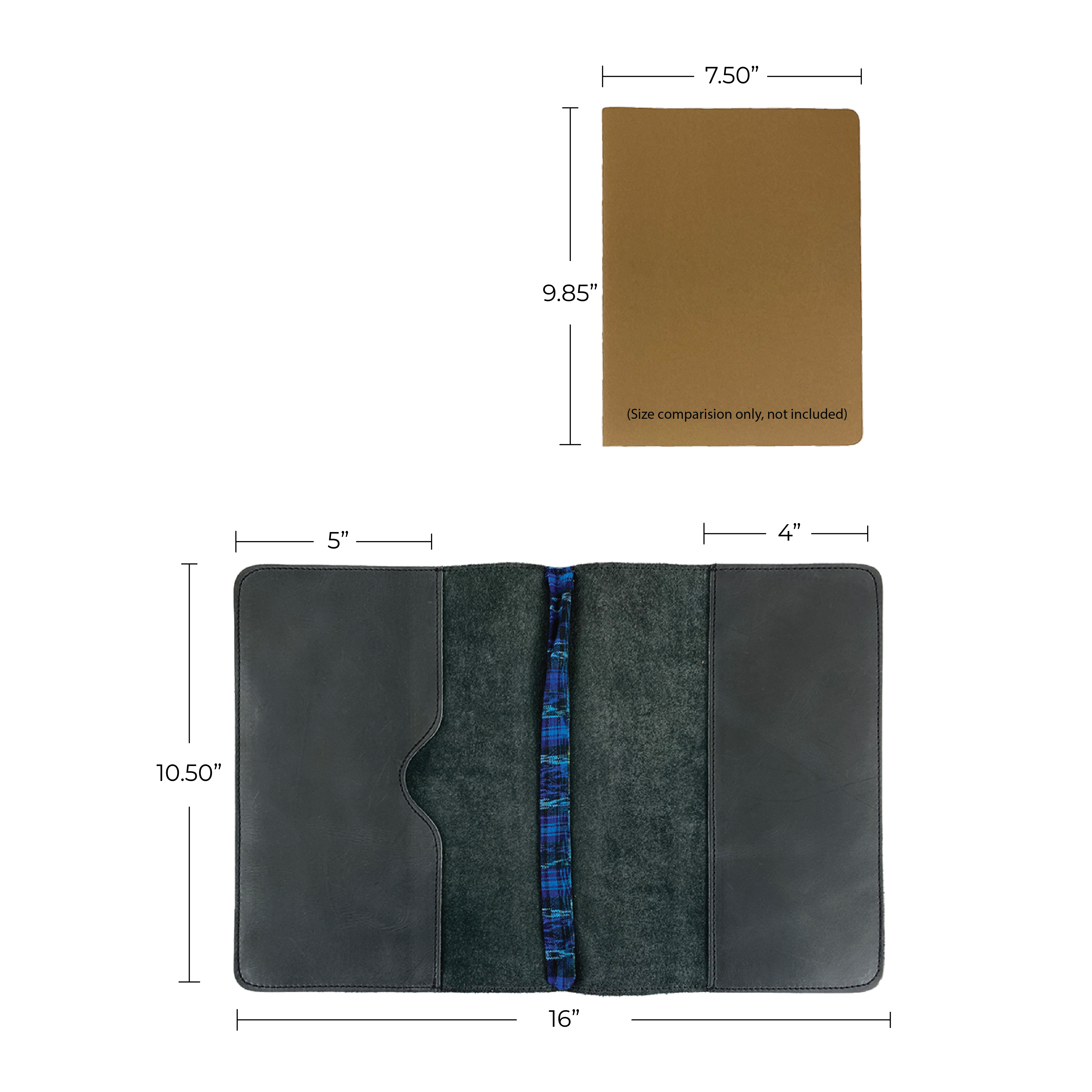 Front view of the green leather Full Grain Leather Journal Cover for Moleskine Cahier XL (7.5 x 9.75 in.) by Hide & Drink, showcasing a stylish design perfect for creatives. This handmade notebook sleeve is a testament to artisan skills from Oaxaca Mexico.