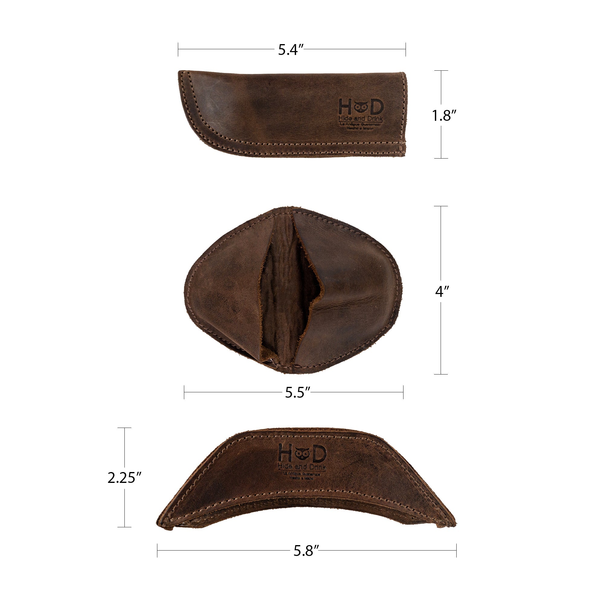 Detailed specifications for the Hide & Drink Hot Handle Holders (Set of 3), showcasing dimensions of the Panhandle, Side Kick, and Grip Mitt. Each piece, crafted from Full Grain Leather, highlights Small Batch Production techniques, featuring Hand Cut and Hand Sewn artistry by craftsmen in La Antigua Guatemala & Oaxaca Mexico.