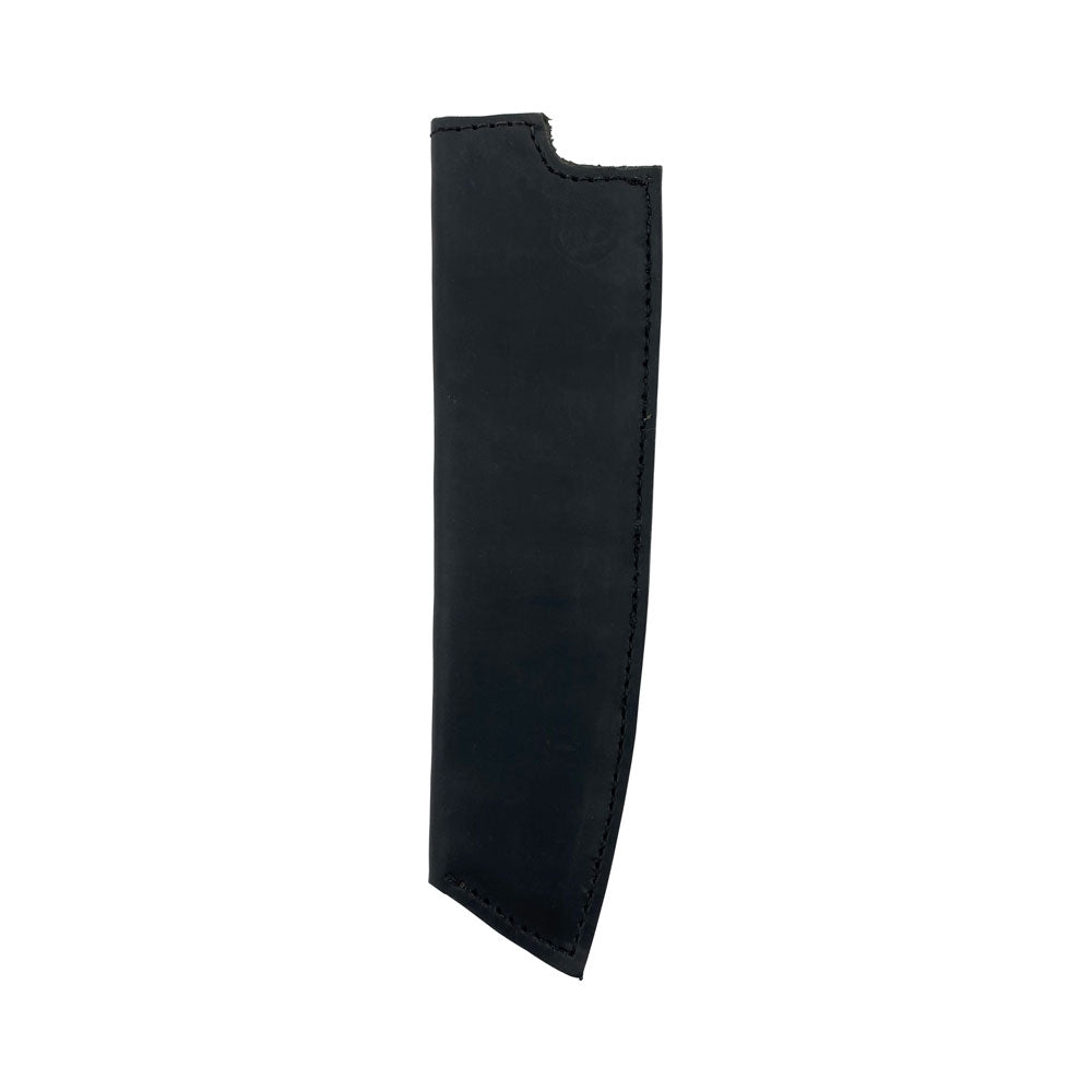 Hide & Drink's black Thick Full Grain Leather Chef Knife Sheath, tailor-made for 180mm blades; showcasing excellent craftsmanship and fire branding from artisans in Oaxaca Mexico.