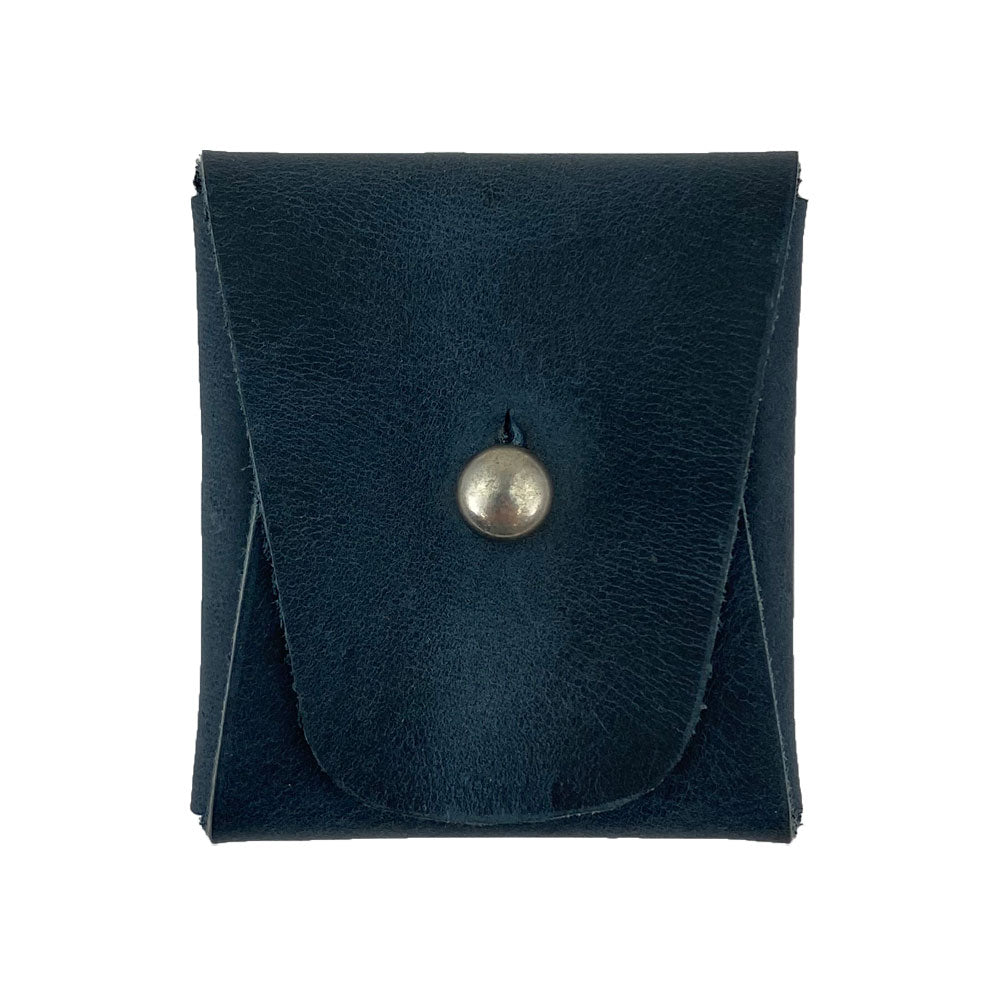 Front view of a tan Minimalist Square Coin Pouch by Hide & Drink, featuring high-quality full grain leather. This stylish pouch offers a minimalist touch while being ideal for organizing your coins and small essentials. Minimalist Coin Pouch, SD Card Holder, Wallet and Cash Organizer, Full Grain Leather, StockyardX, Small Batch Production, Hand Cut, Hand Sewn, Fire Branded, Artisan, Handmade in La Antigua Guatemala & Oaxaca Mexico.