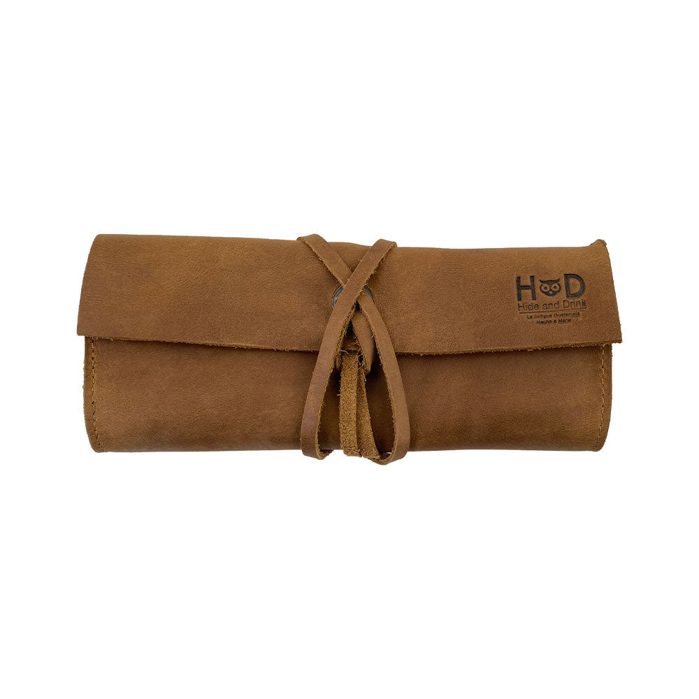Hide & Drink Multi Purpose Pencil Roll featuring a clever storage layout, perfect for both work and crafting requirements. Unique and functional, this rustic pouch is made from full grain leather and reflects handmade artistry.