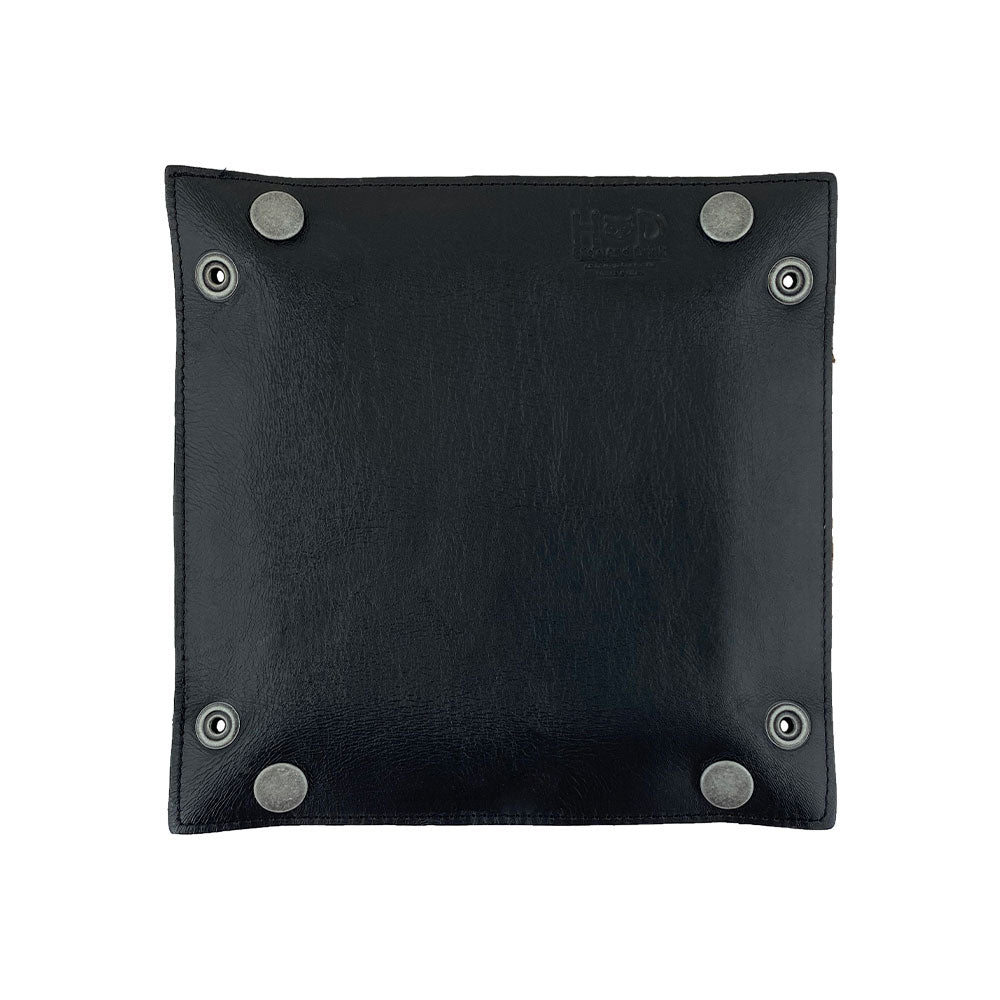 Hide & Drink Valet Tray representing artisan craftsmanship with a rustic finish, suitable for personal items and easy storage. Handmade in La Antigua Guatemala & Oaxaca Mexico, Catchall Change Key Wallet Coin Box Tray Storage Valet, Full Grain Leather, StockyardX, Small Batch Production, Hand Cut, Hand Sewn, Fire Branded, Artisan.