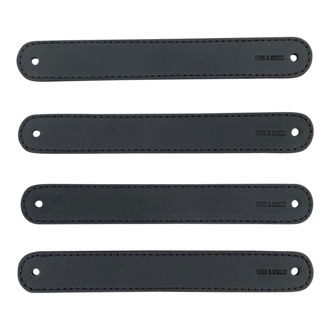 Hide & Drink Drawer Handles (4pk) featuring a close-up of dark leather handles with fire branding. Durable, stylish, and easy to install, handcrafted for quality.