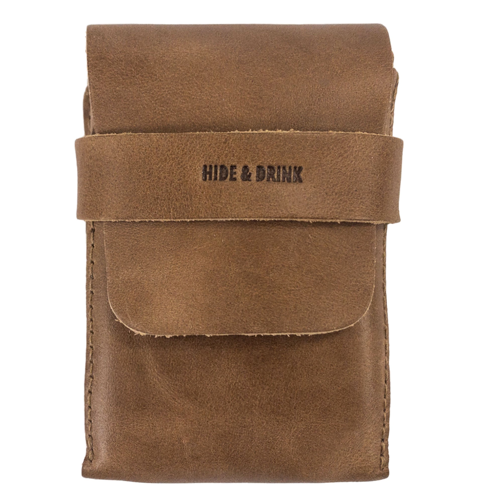 Hide & Drink's brown Playing Card Case with a secure closure. This stylish and classic case for playing cards (not included) provides a reliable travel accessory to keep your cards secure, made from full grain leather with artisan quality from StockyardX.