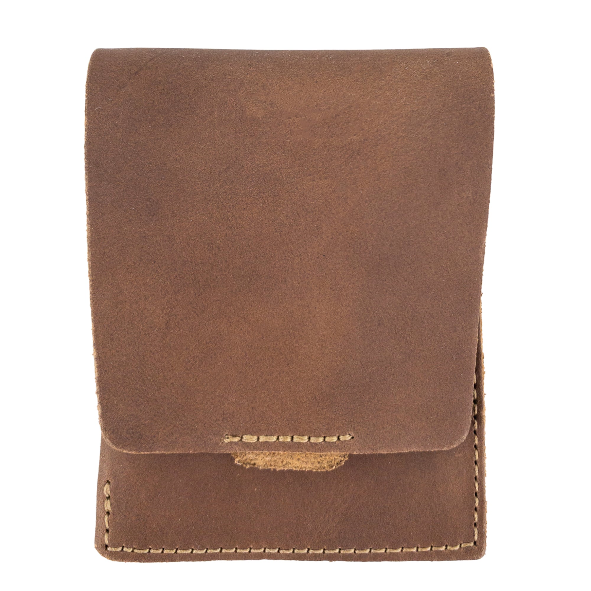 Hide & Drink Slim Card Holder in rich brown leather, featuring a vertical design for 4 cards and cash organization. This pocket wallet showcases artisan quality from La Antigua Guatemala, reflecting the small batch production ethos.