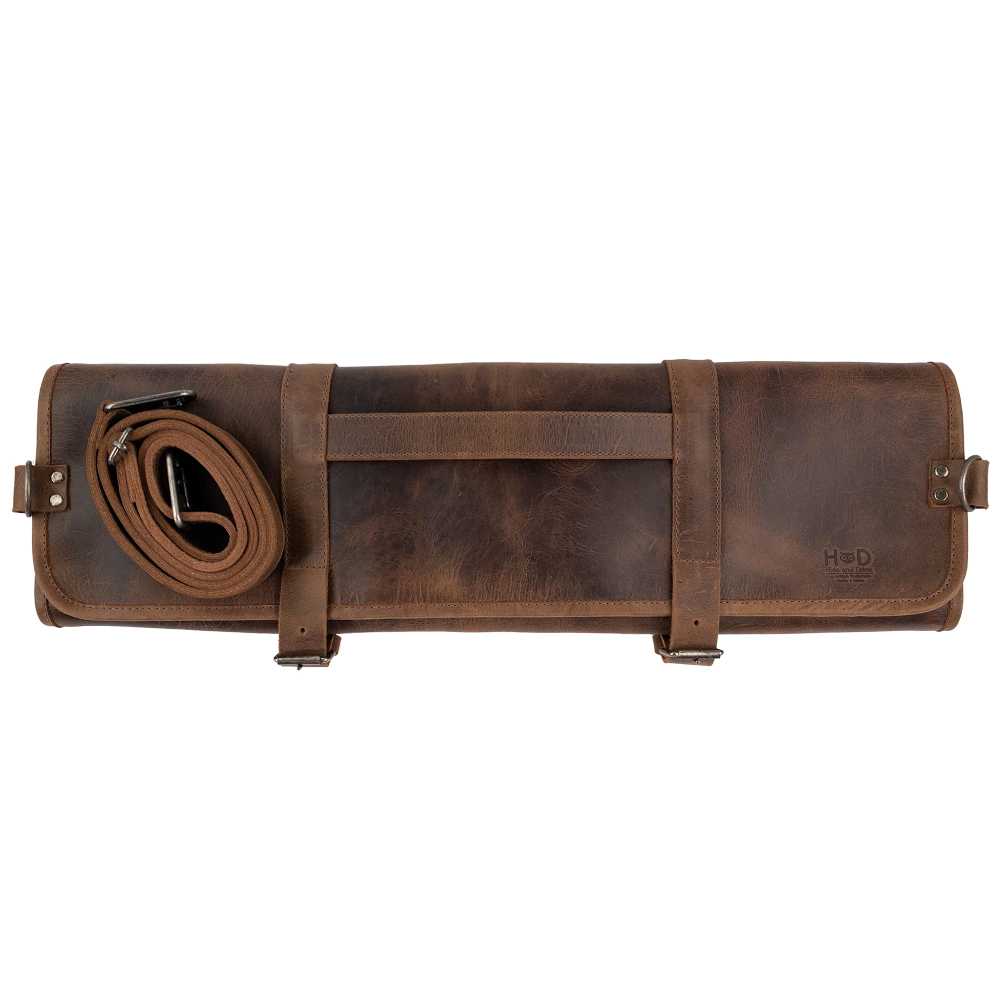 Hide & Drink Knife Roll With Water Resistant Lining (8 Pockets) displayed flat. A perfect representation of the Chef's Knife Roll Bag (8 Pockets) as a portable knife organizer for cooking accessories.
