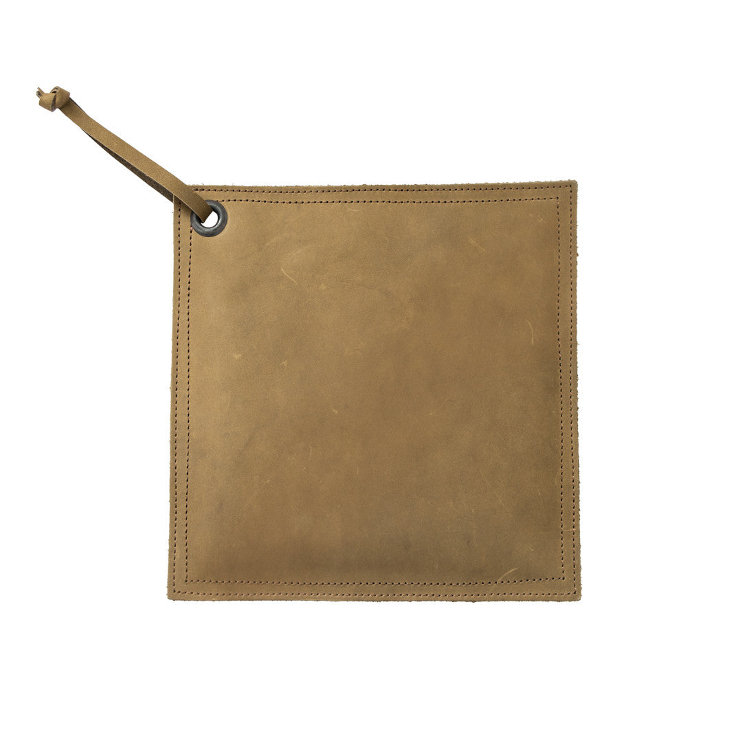Hide & Drink Pot Pad in olive green leather, combining rustic style and practical function. This handcrafted hot pot pad is designed to withstand high temperatures.