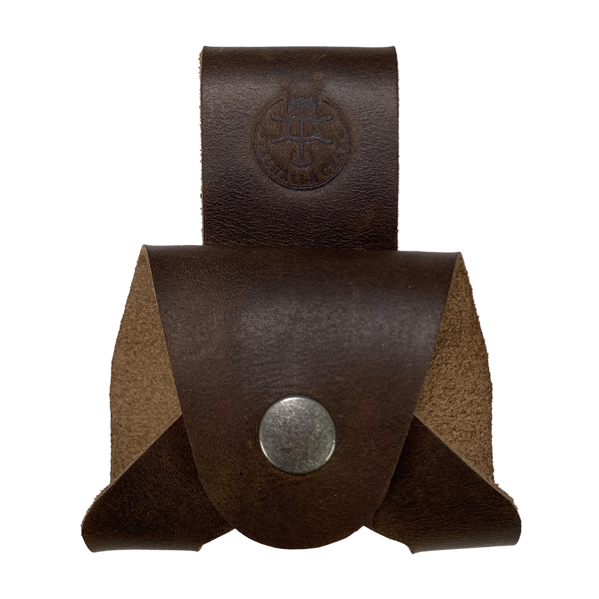Axe Holster by Valhalla Gear, showcasing a sturdy design perfect for carrying axes. This Axe Holster for Belt - Protector Case is a small axe blade safety sleeve, an essential camping accessory that highlights its full grain leather craftsmanship. Discover the perfect lumberjack outdoor essentials crafted with care through small batch production, hand cut, and hand sewn techniques. Fire branded for authenticity, this artisan product is handmade in La Antigua Guatemala & Oaxaca Mexico.