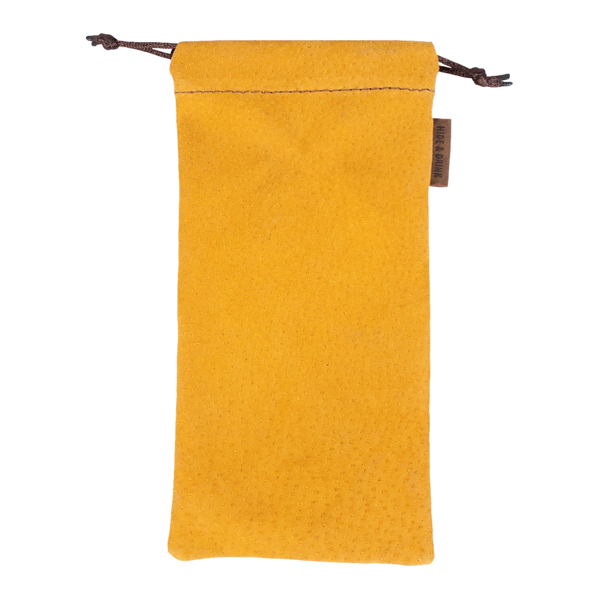 Hide & Drink Drawstring Bag for Pipe, crafted from durable sheepskin leather. This handmade storage option is perfect for a tobacco pipe, highlighting skills from artisans in La Antigua Guatemala & Oaxaca.