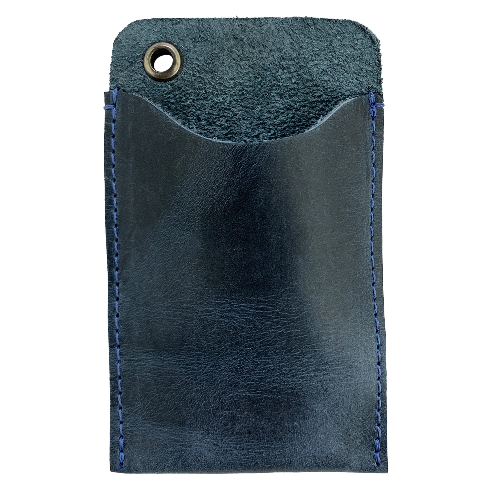 A sleek Multitool Pocket Sleeve EDC by Hide & Drink, crafted in blue full grain leather, perfect for everyday organization. This artisan product is hand cut and sewn, representing the rich heritage of small batch production in La Antigua Guatemala.