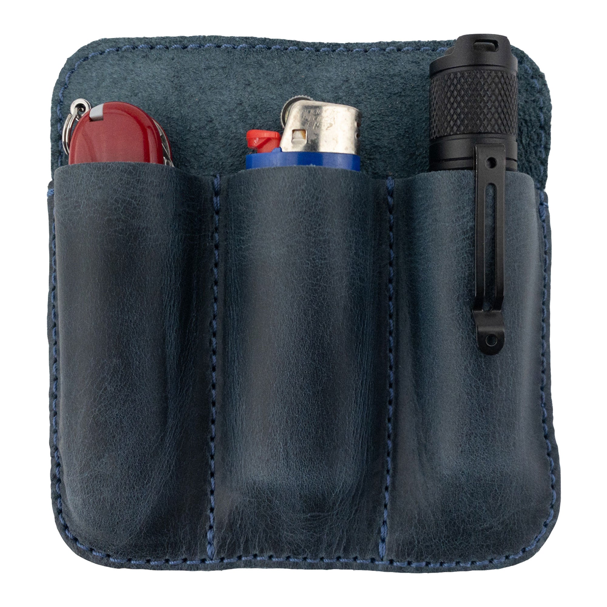 Back view of the Hide & Drink Minimalist Tool Pocket featuring its quality branding. This stylish Full Grain Leather Tool Pocket Pouch demonstrates the artisan skills of local creators in La Antigua Guatemala, maintaining StockyardX's small batch production integrity.