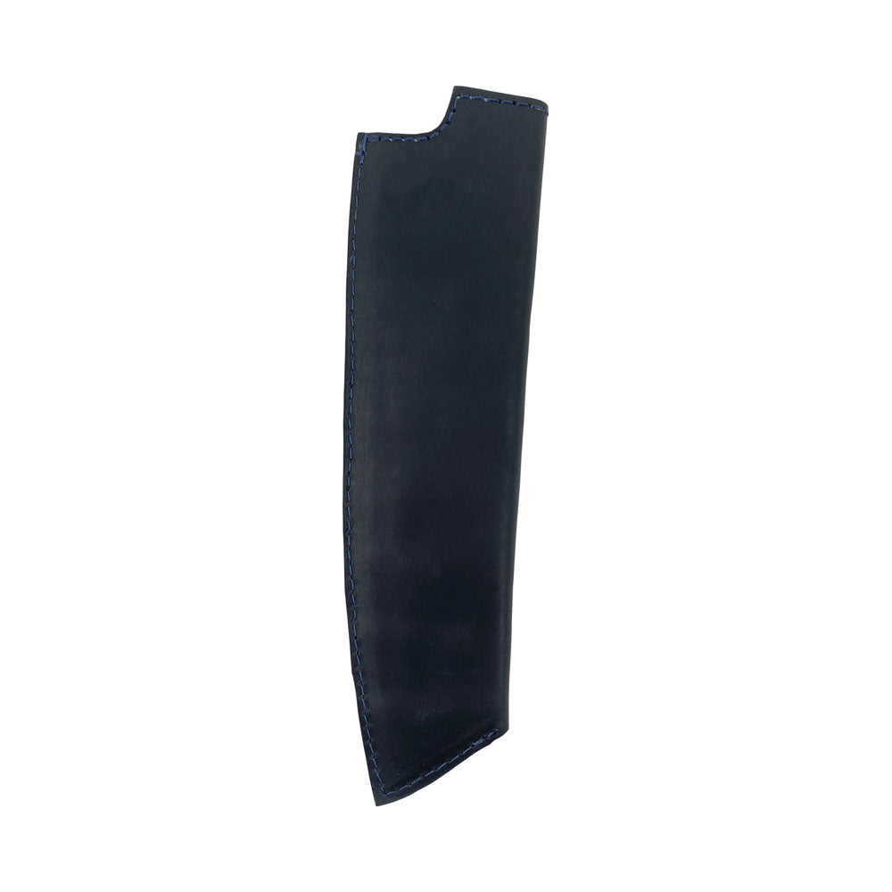 Another view of Hide & Drink's blue Chef Knife Sheath, ideal for 180mm knives; this handcrafted item features Thick Full Grain Leather, highlighting artisan craftsmanship.