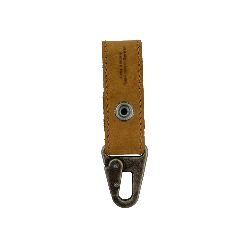 Back view of Hide & Drink's Key Ring Holder, crafted from durable Full Grain Leather. Ideal for keeping keys handy, each piece is made through small batch production and features handmade quality from La Antigua Guatemala & Oaxaca Mexico.