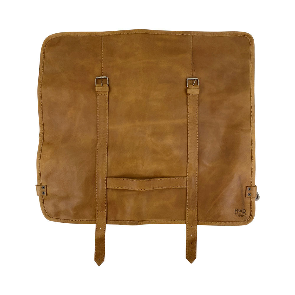 Inside view of Hide & Drink Knife Roll With Water Resistant Lining (8 Pockets) displaying slots for knives. A perfect Chef's Knife Roll Bag (8 Pockets) that serves as an easy-to-carry portable knife organizer.