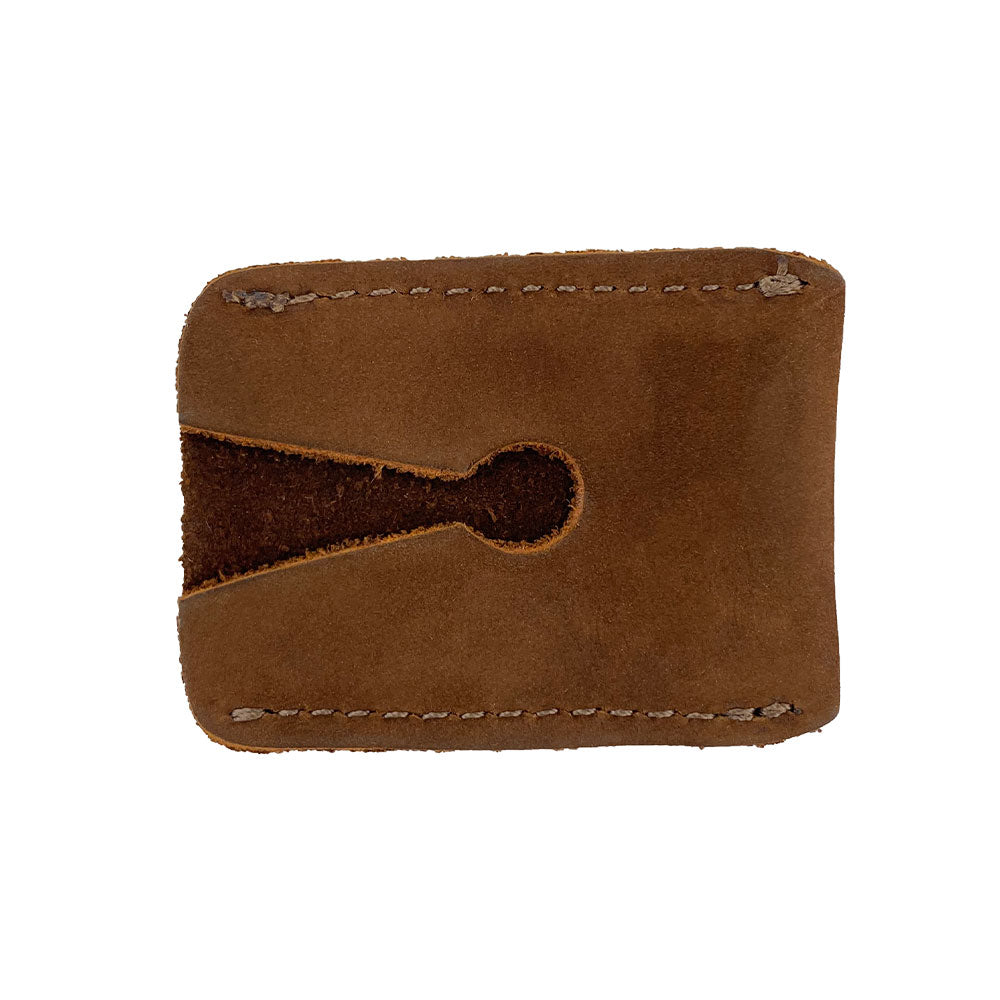 Razor Head Cover by Hide & Drink, featuring a unique design in Full Grain Leather with a protective opening for a double edged razor. This Double Edge Safety Razor Head Protective Sheath is crafted through small batch production techniques, emphasizing artisan skills with hand cut, hand sewn, and fire branded details, handmade in La Antigua Guatemala & Oaxaca Mexico.