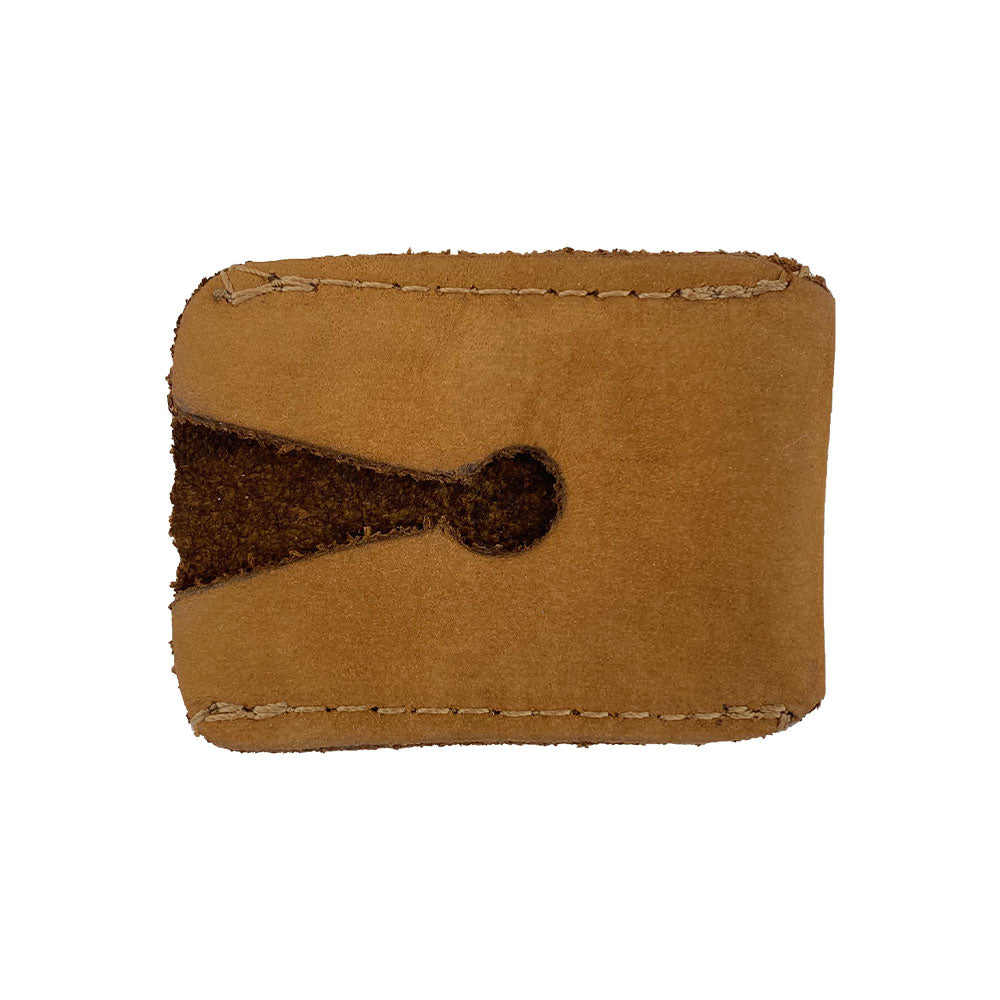 Another view of the Razor Head Cover by Hide & Drink showcasing its fine stitching and robust design. This full grain leather sheath is a perfect protective solution for double edge safety razors and a beautifully crafted shaving travel cover. Each piece is handmade, reflecting artisan skills from La Antigua Guatemala & Oaxaca Mexico.