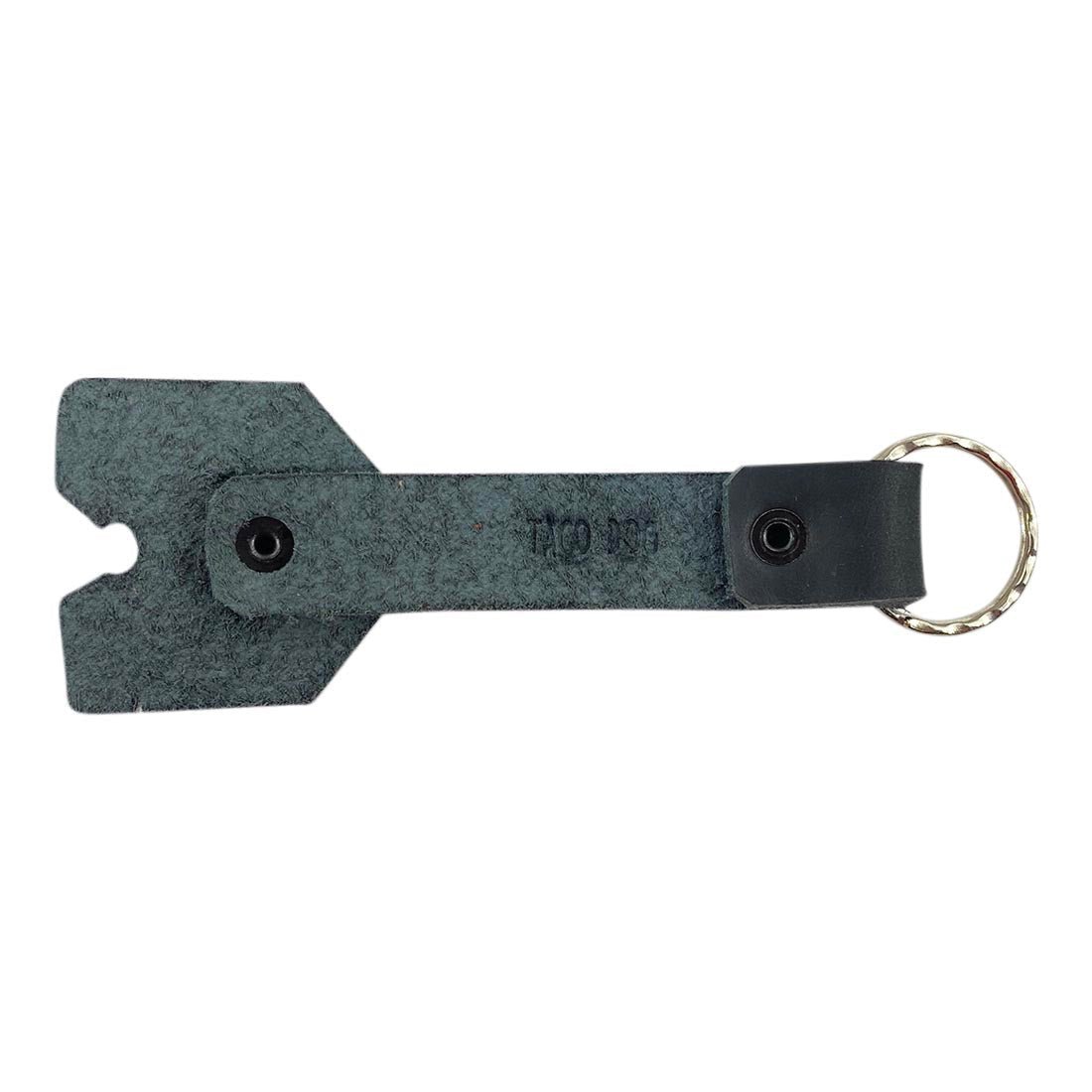 Back view of the black Taco Dog Doggy Fob Keychain, emphasizing its unique construction. Crafted from full grain leather, this lightweight and functional keychain is perfect for dog enthusiasts, providing a great gift option that showcases artisan craftsmanship from La Antigua Guatemala.