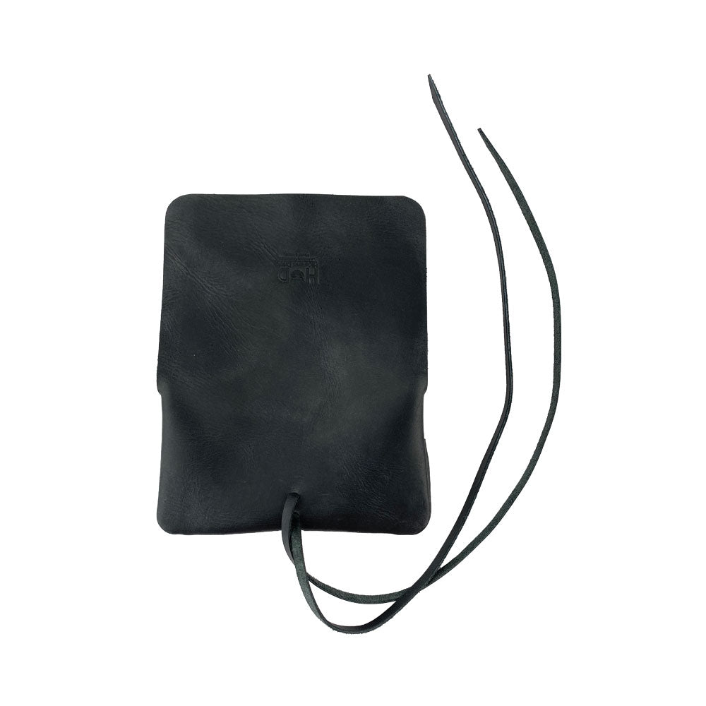 Back view of Hide & Drink Tobacco Pouch, revealing the artisan quality of the leather, an essential small batch production item for smoking aficionados.