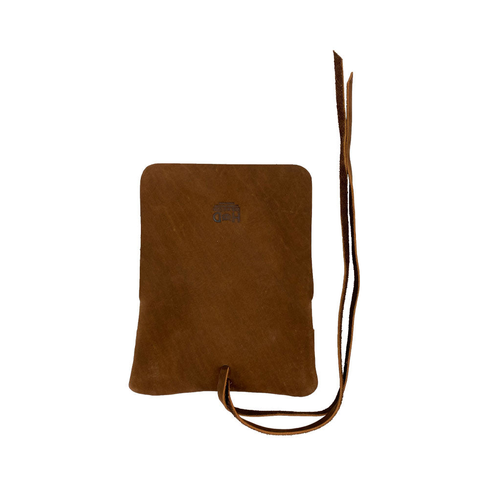Functional Hide & Drink Tobacco Pouch elegantly opened to hold various smoking materials, including lighters, designed with the artisan's eye for detail.
