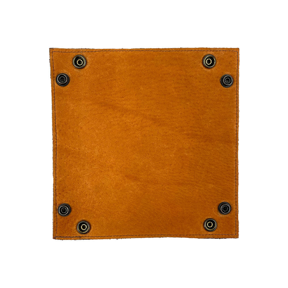 Back view of the Valet Tray with Sheep Skin by Hide & Drink, showcasing its high-quality Full Grain Leather and Sheepskin material. This catchall is perfect for organizing personal items. Ideal for home and travel essentials, it's hand cut and sewn in La Antigua Guatemala & Oaxaca Mexico, representing small batch production craftsmanship.