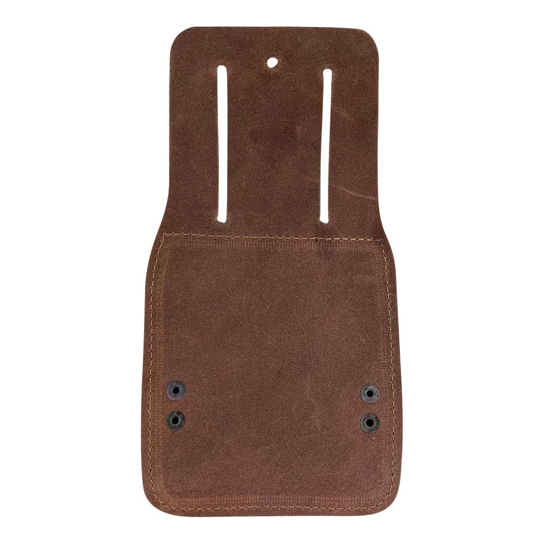 Back view of Hide & Drink's Hammer Holster, showcasing its sturdy design. This Hammer Holster for Belt is a durable carrier made from full grain leather, offering an easy attachment to belts. It's an artisan piece, handmade in La Antigua Guatemala and Oaxaca Mexico, featuring quality craftsmanship.