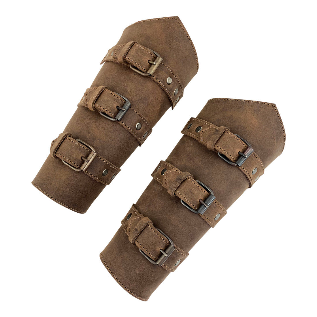 Set of 2 Archery Buckle Bracer by Valhalla Gear, depicting hand protectors with adjustable buckles, designed for bow shooting practice. Made from durable full grain leather and featuring handmade quality from artisans in La Antigua Guatemala & Oaxaca Mexico.